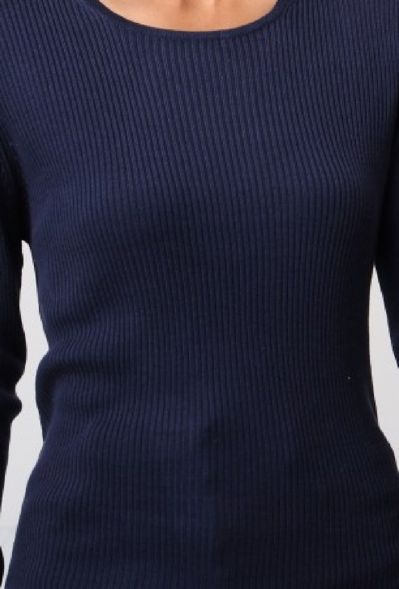 Pull col rond côtelé en soie