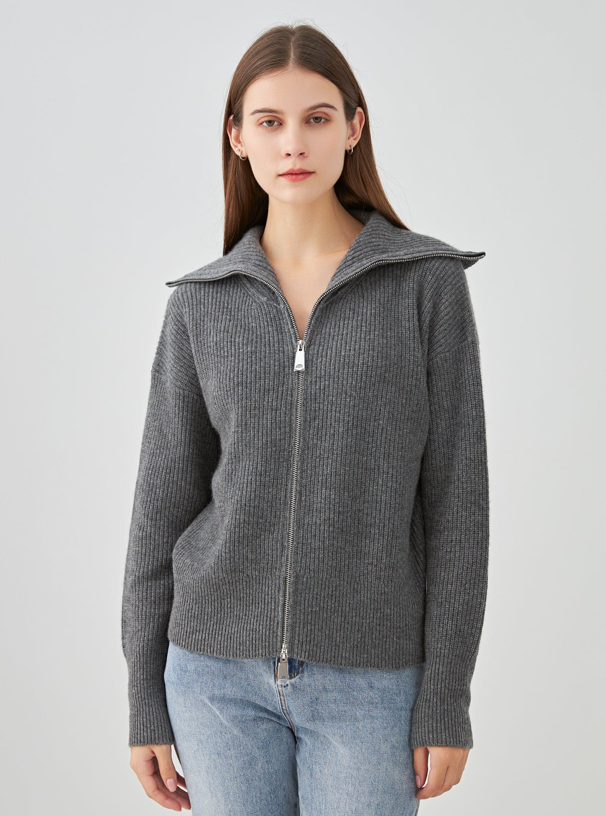Gilet col montant zippé en cachemire 4 fils