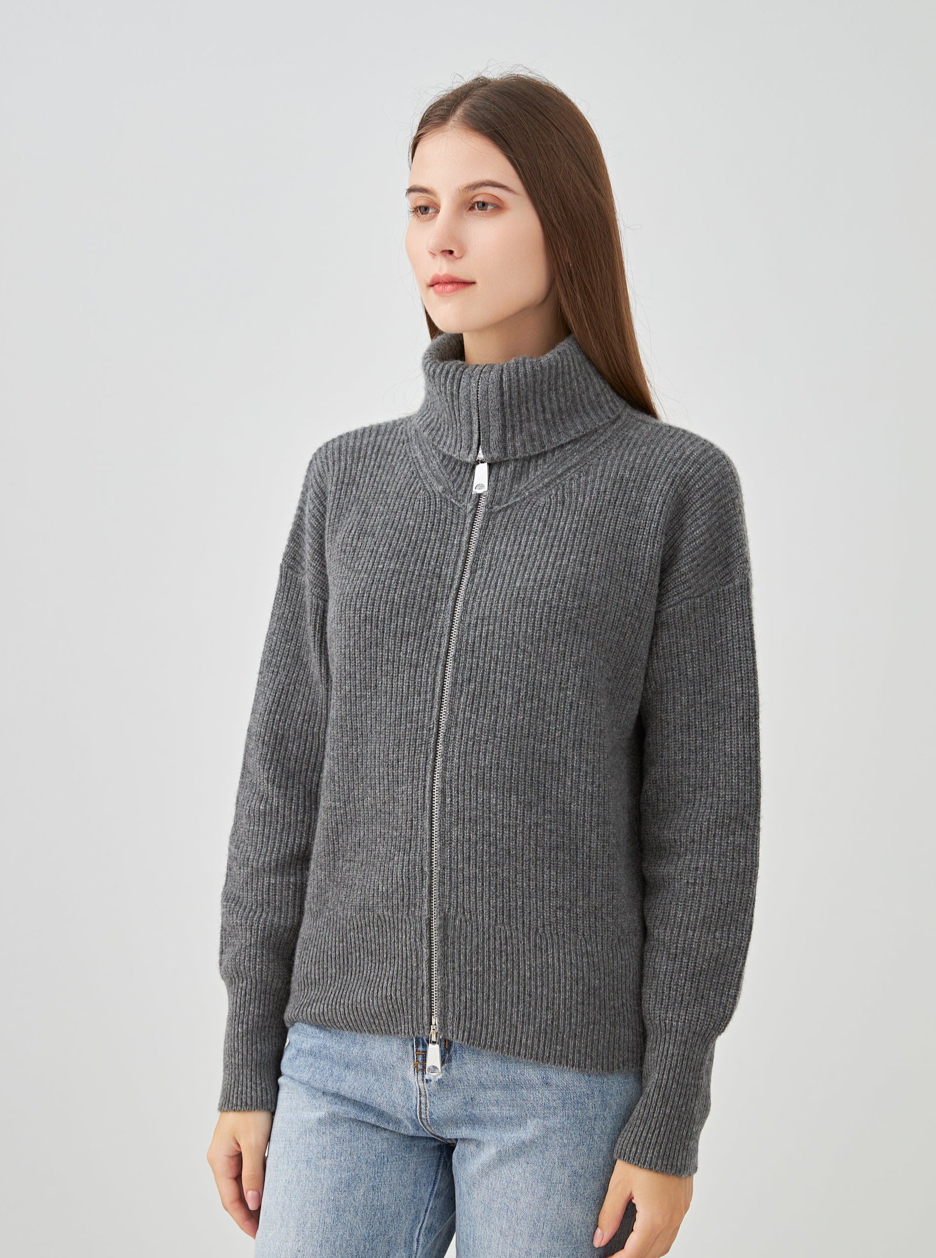 Gilet col montant zippé en cachemire 4 fils