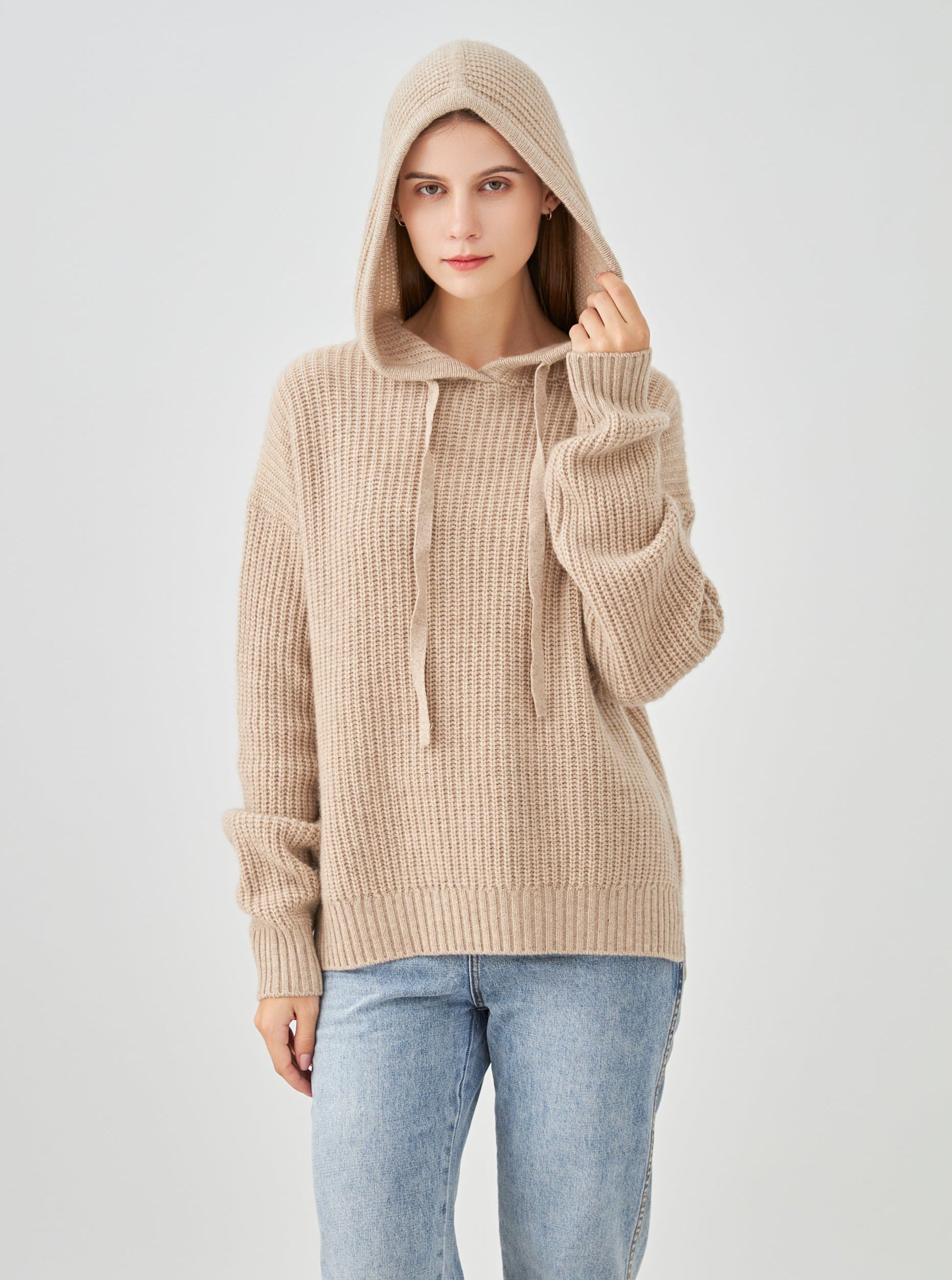 Pull à capuche en cachemire 4 fils