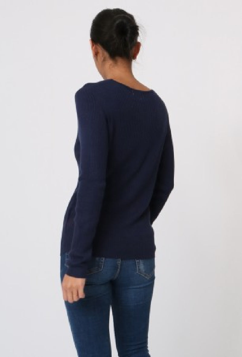 Pull col rond côtelé en soie
