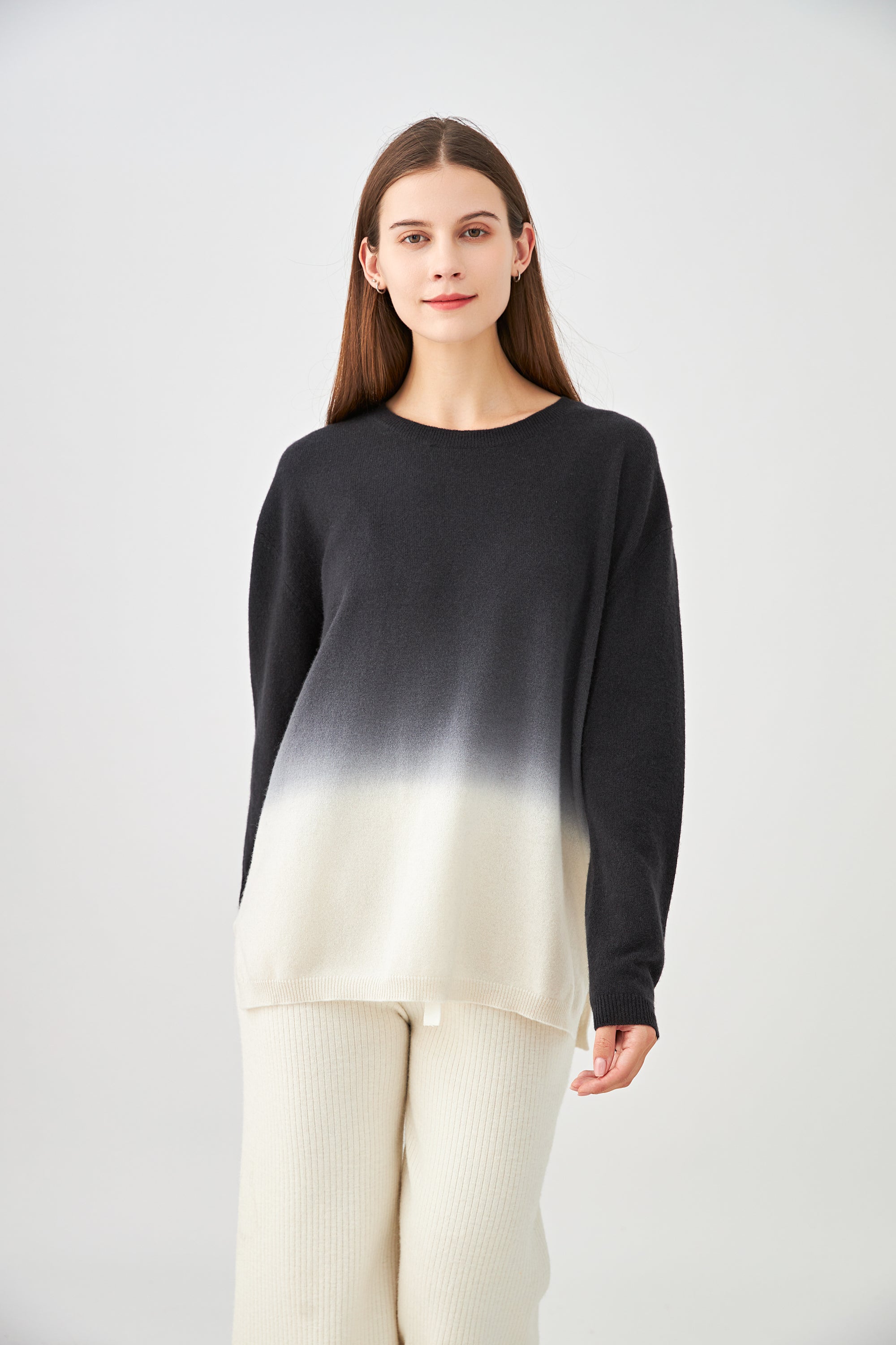 Pull col rond tie and dye en cachemire