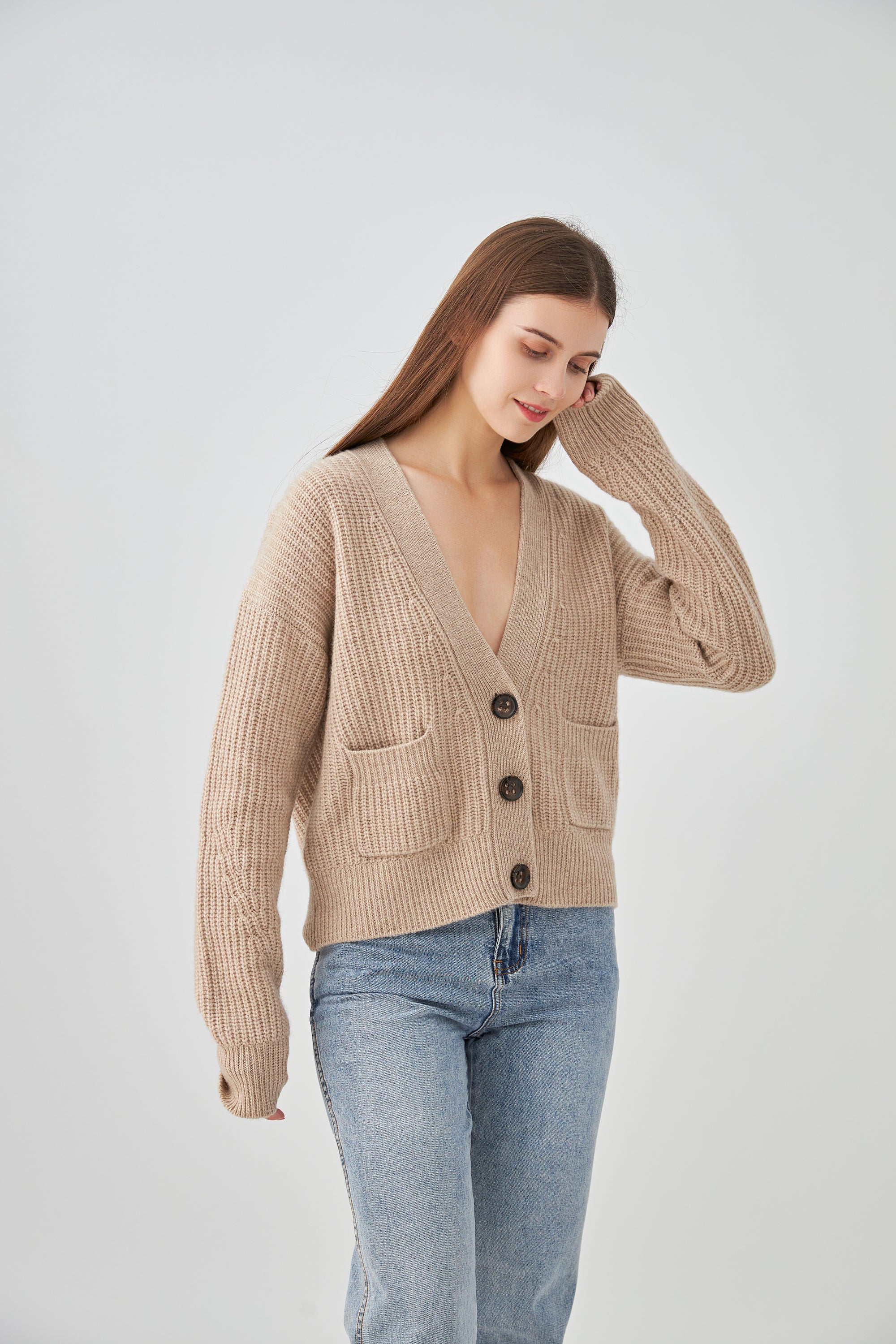 Gilet boutonné à poches en cachemire 4 fils