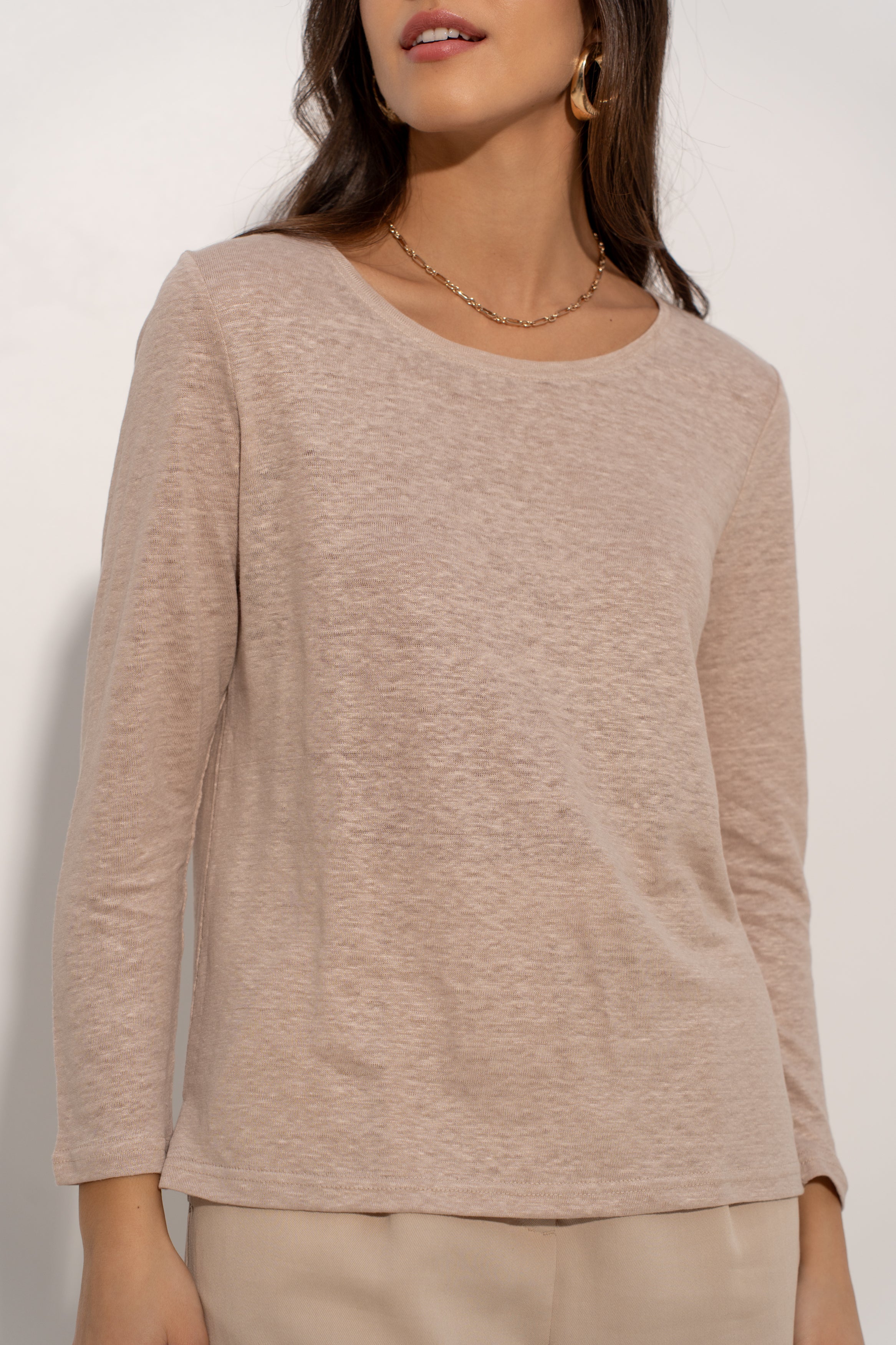 T-shirt col rond en lin manches longues