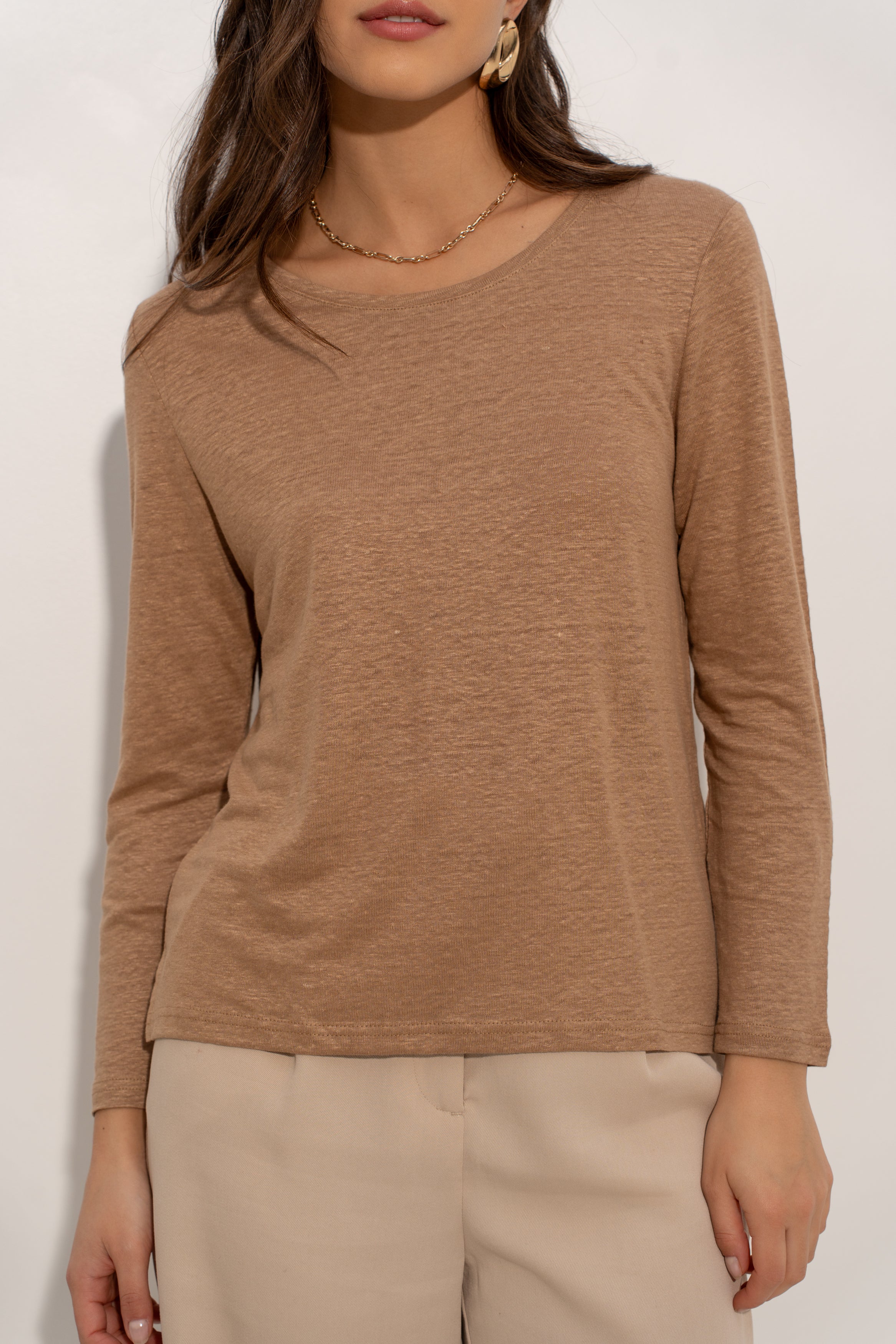 T-shirt col rond en lin manches longues