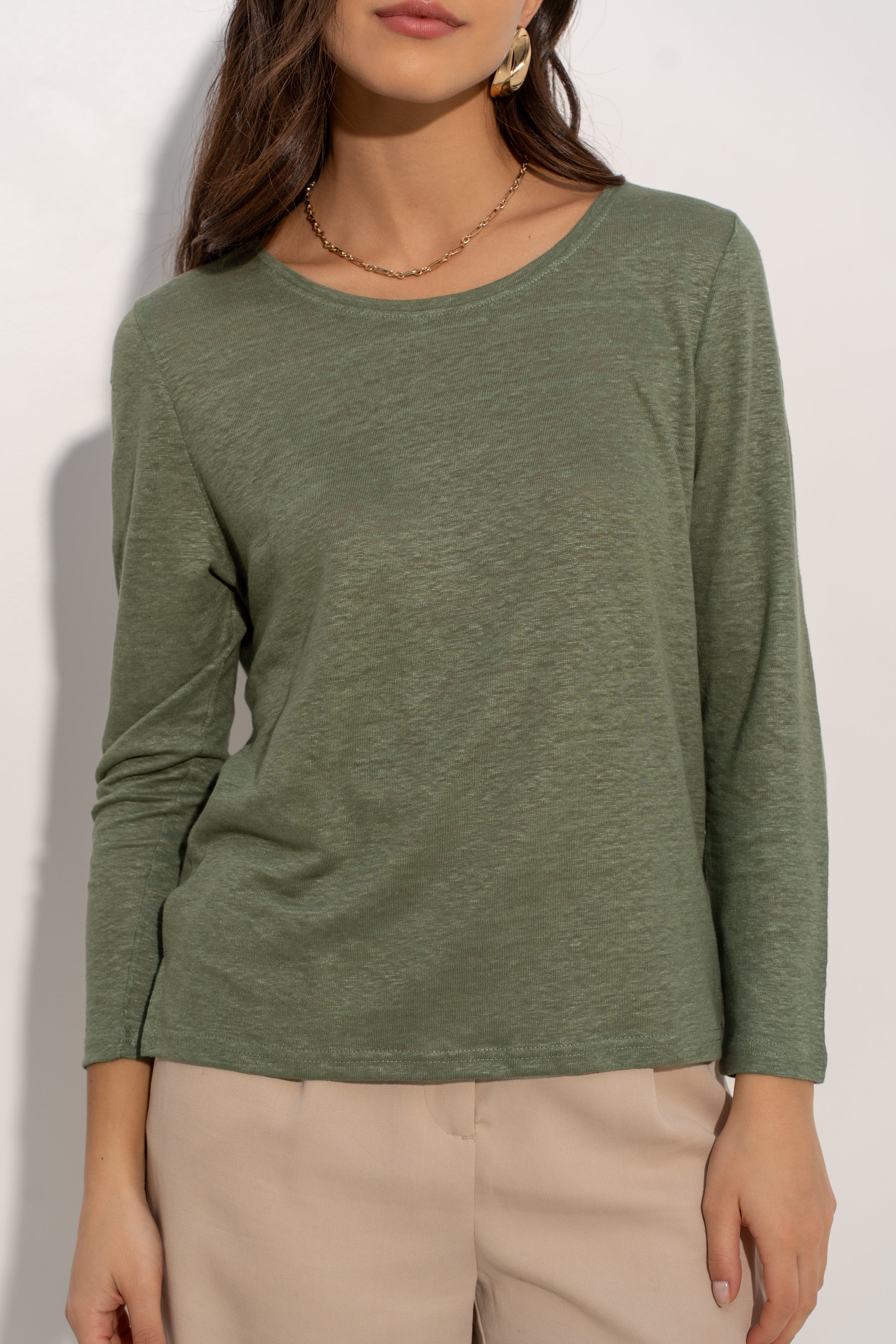 T-shirt col rond en lin manches longues