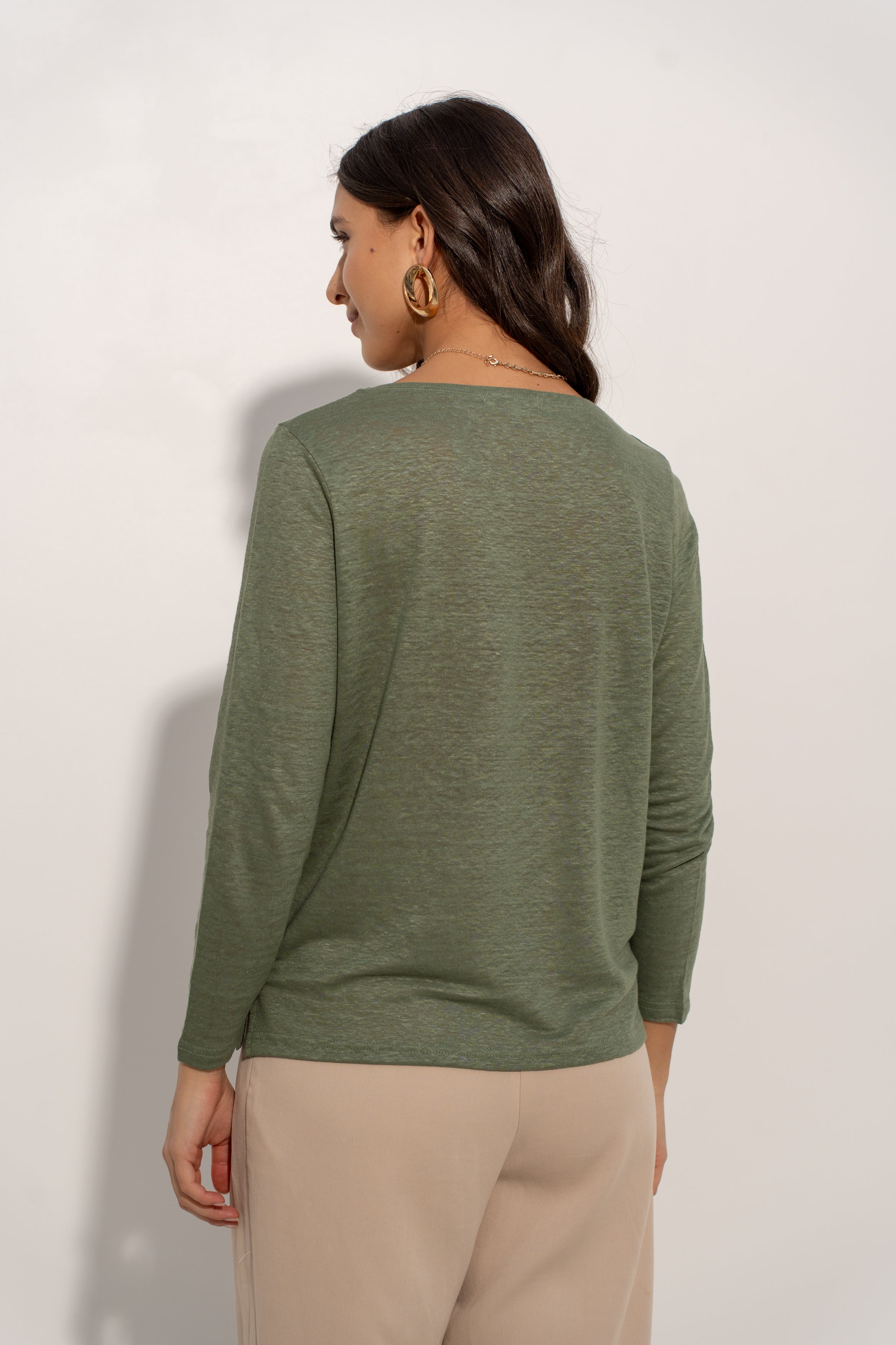 T-shirt col rond en lin manches longues