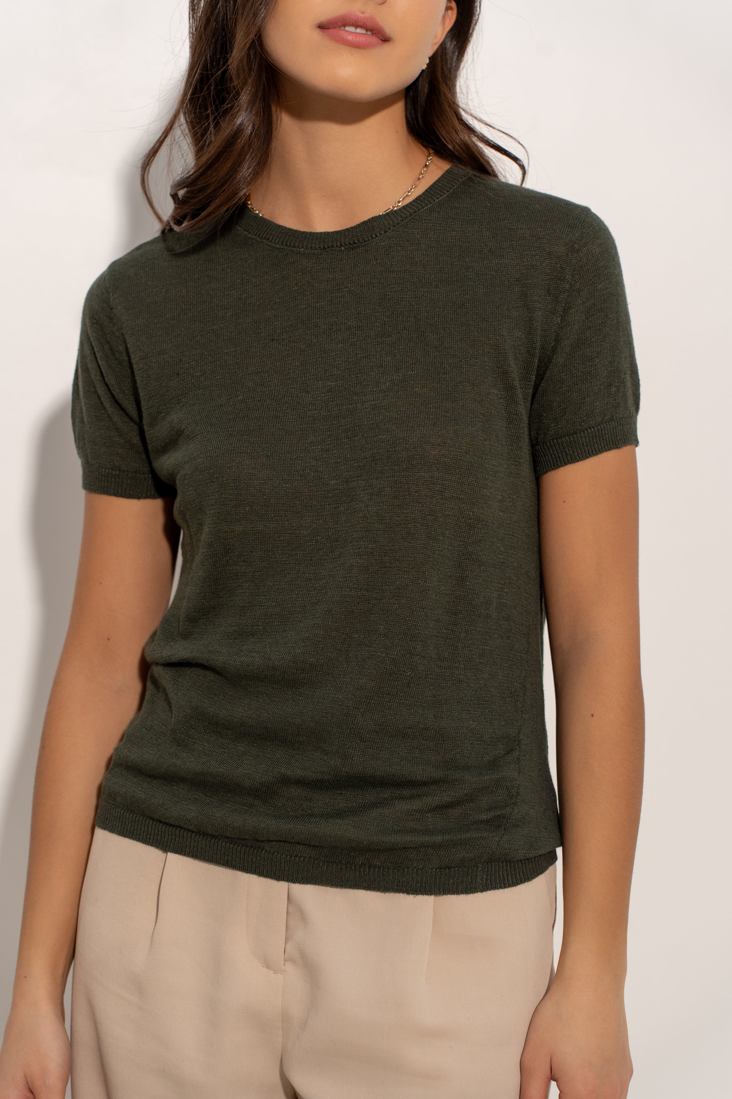 T-shirt col rond en lin tricoté
