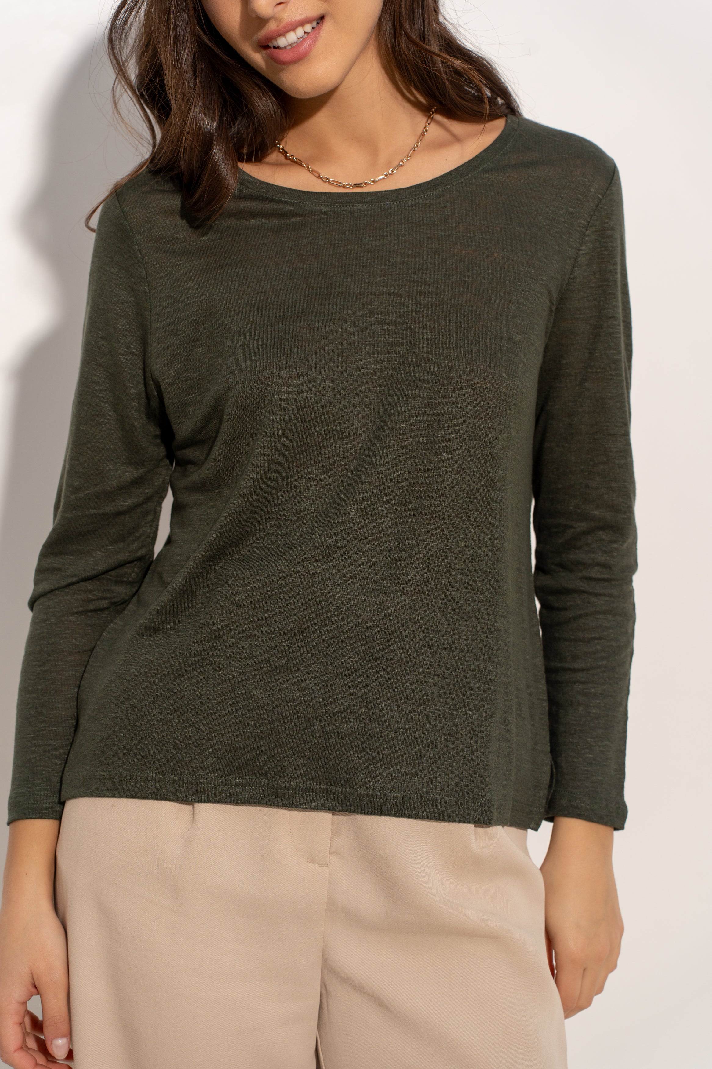 T-shirt col rond en lin manches longues