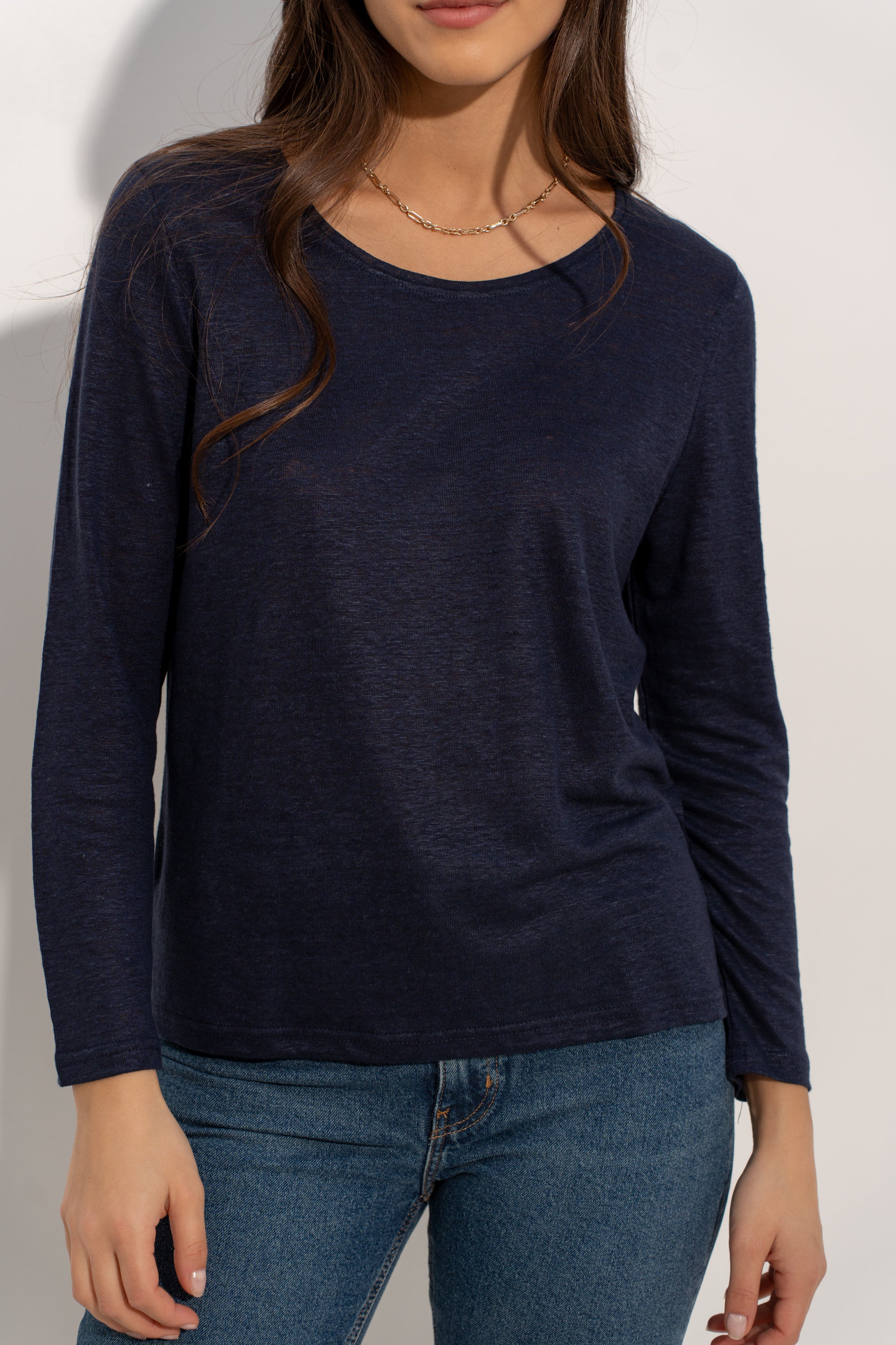 T-shirt col rond en lin manches longues