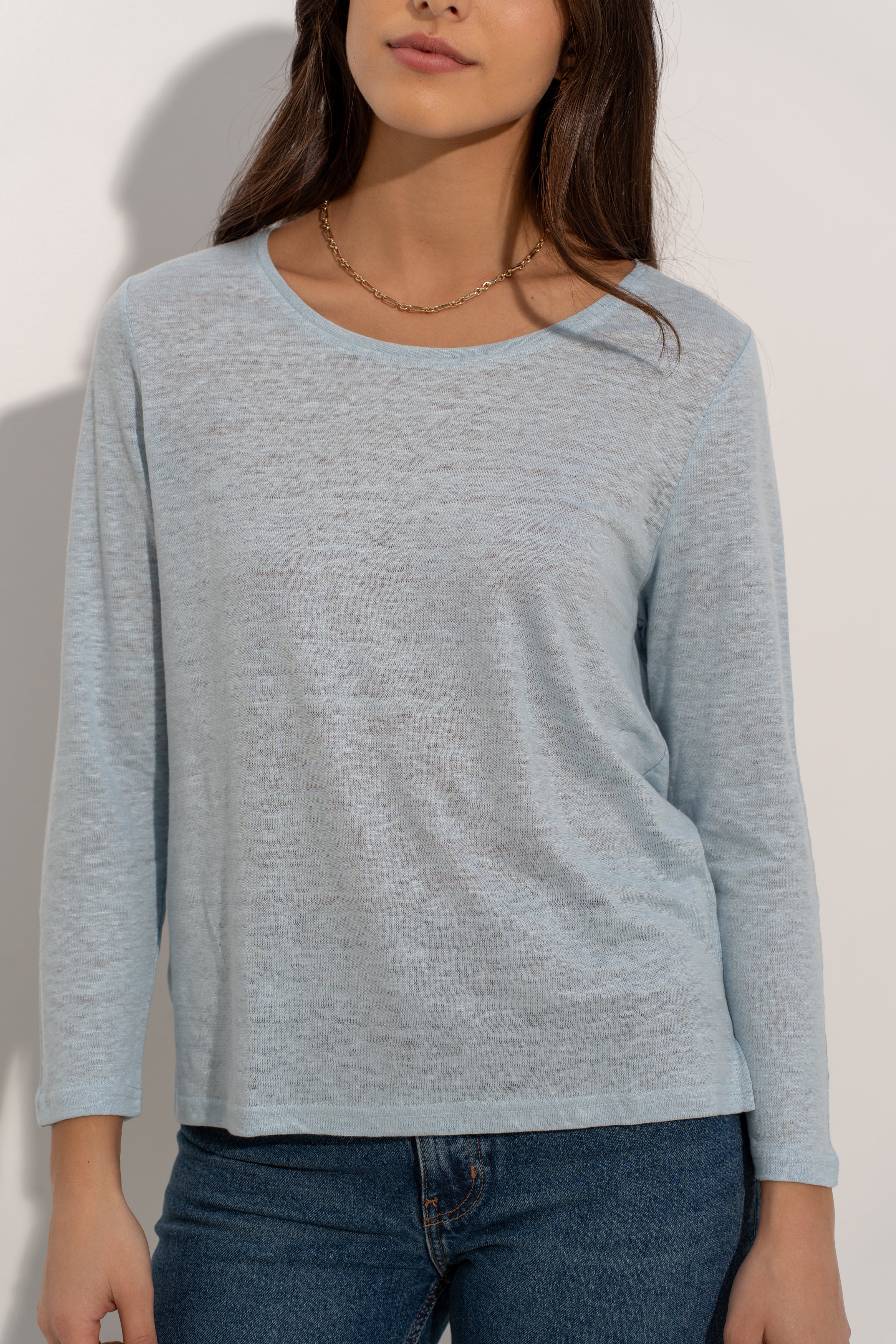 T-shirt col rond en lin manches longues