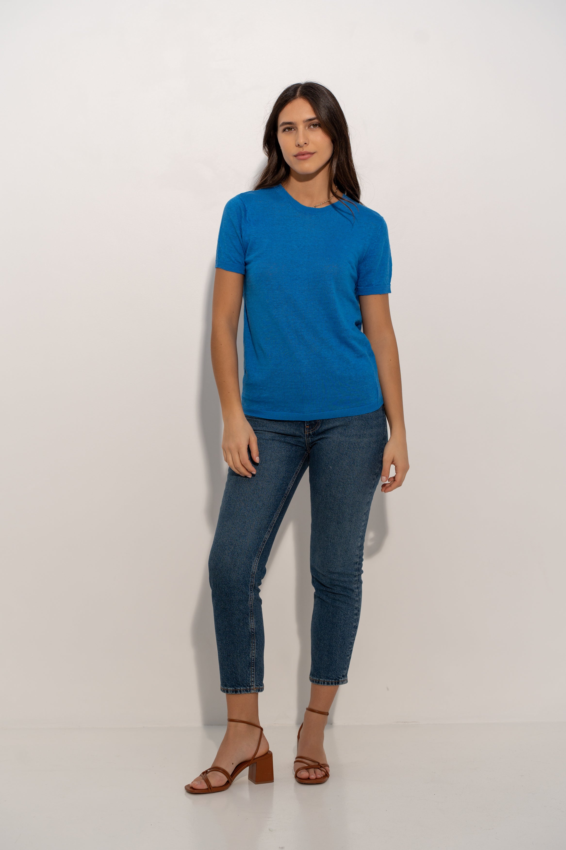 T-shirt col rond en lin tricoté