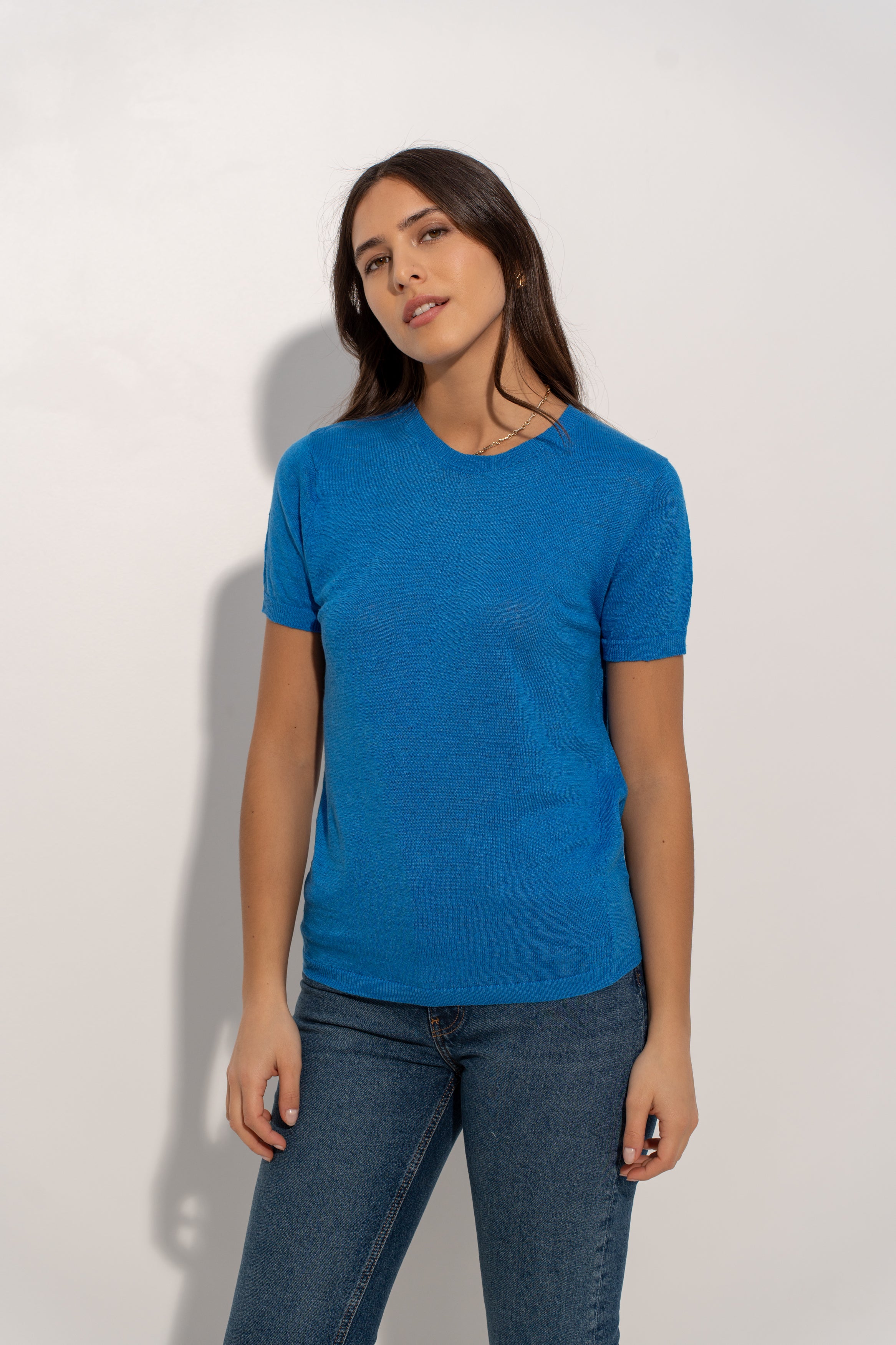 T-shirt col rond en lin tricoté