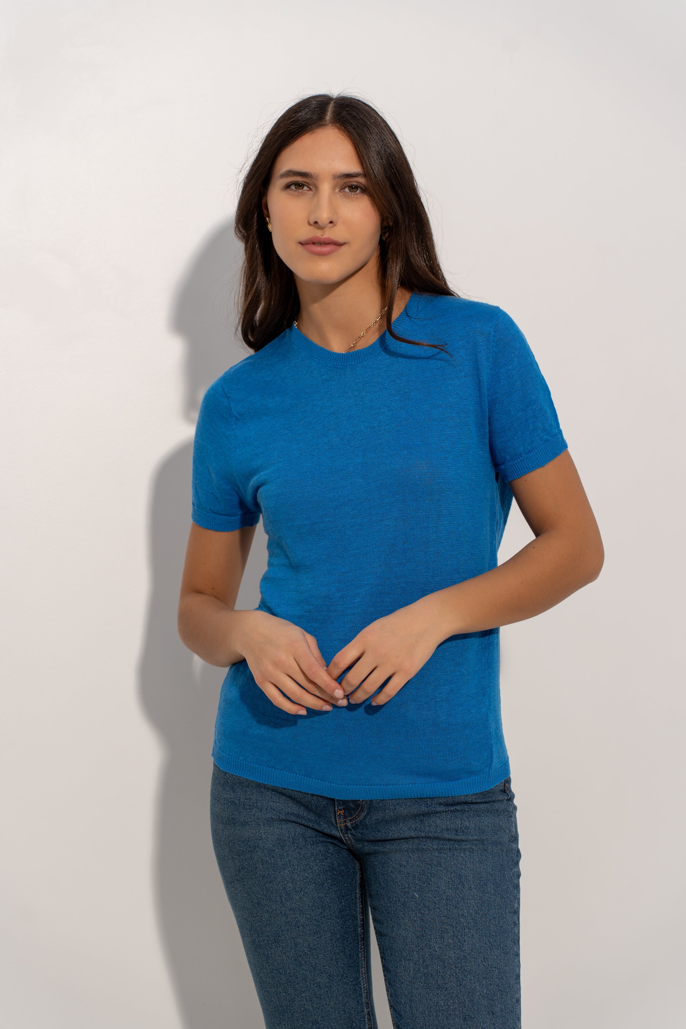 T-shirt col rond en lin tricoté