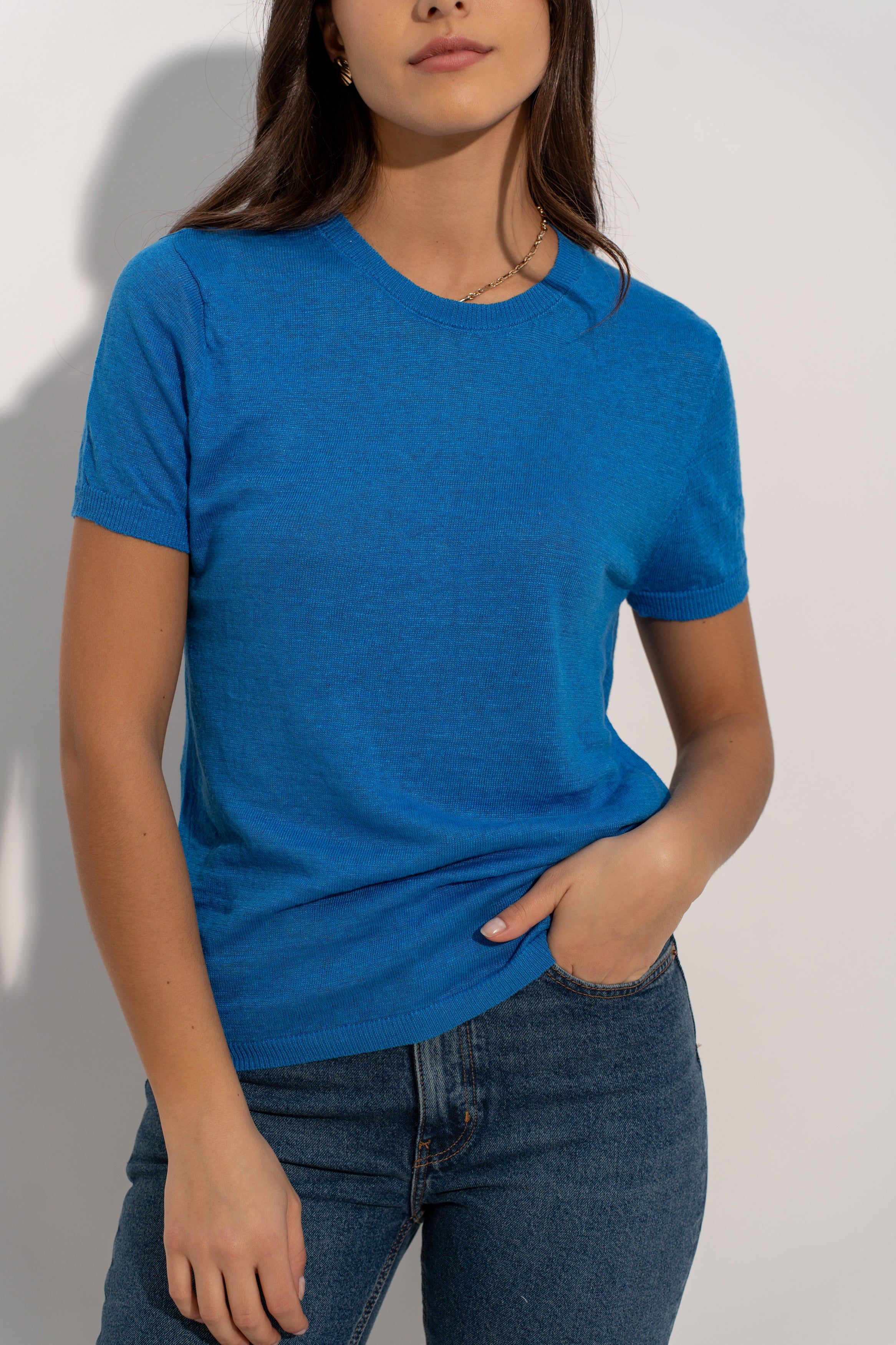 T-shirt col rond en lin tricoté