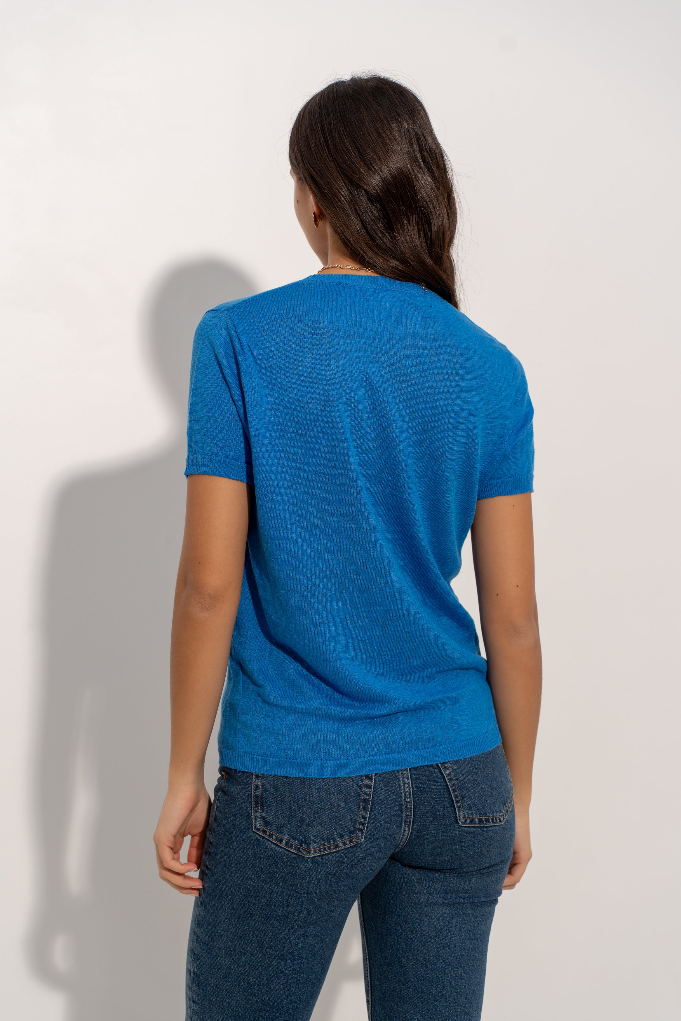 T-shirt col rond en lin tricoté