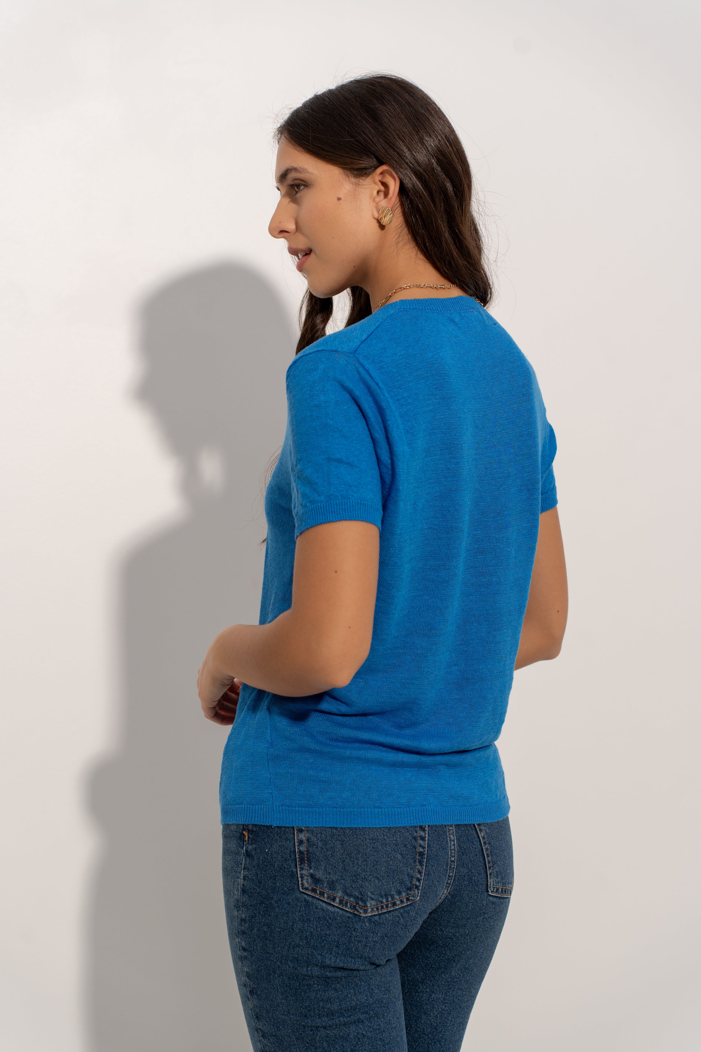 T-shirt col rond en lin tricoté
