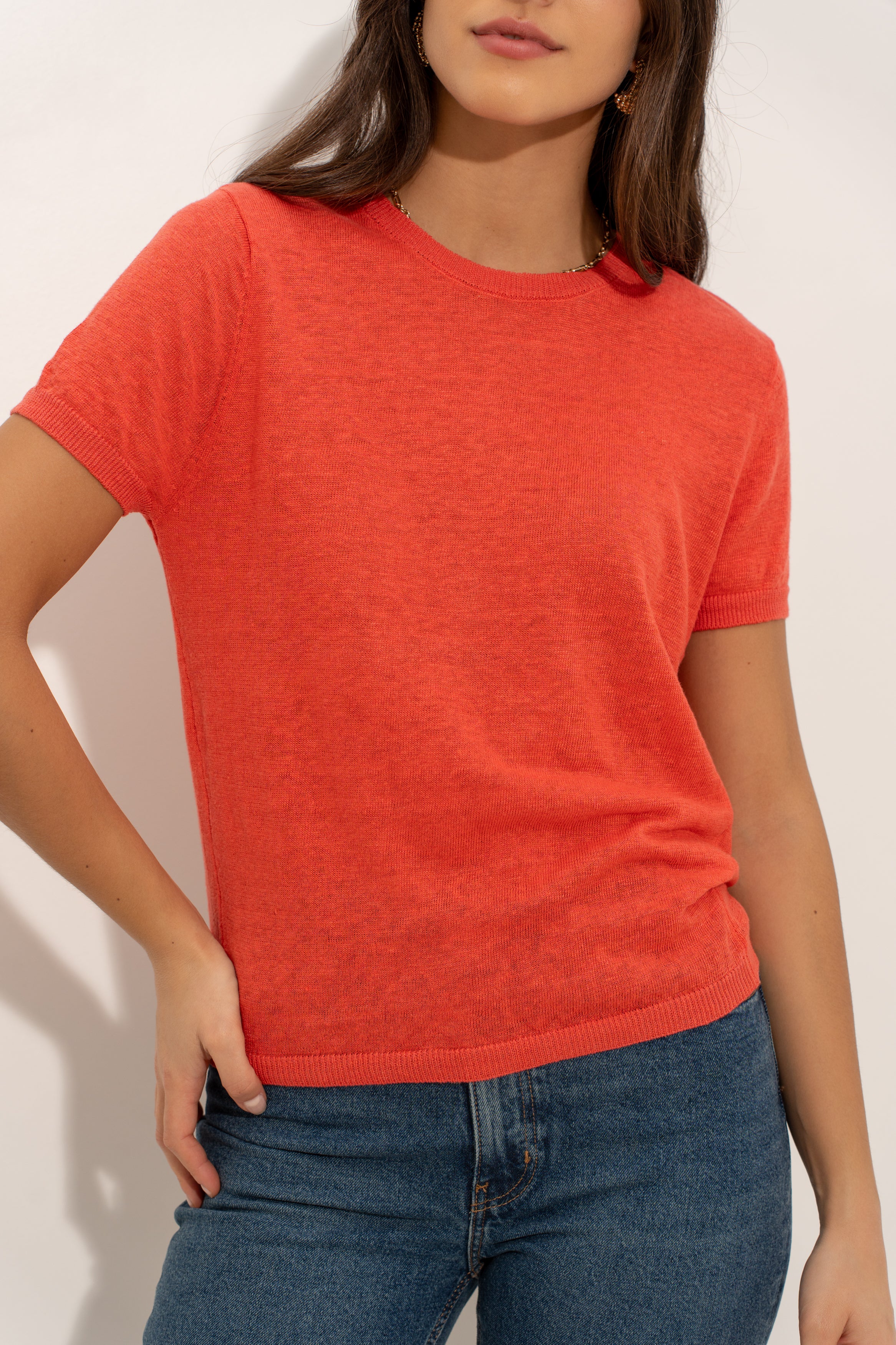T-shirt col rond en lin tricoté