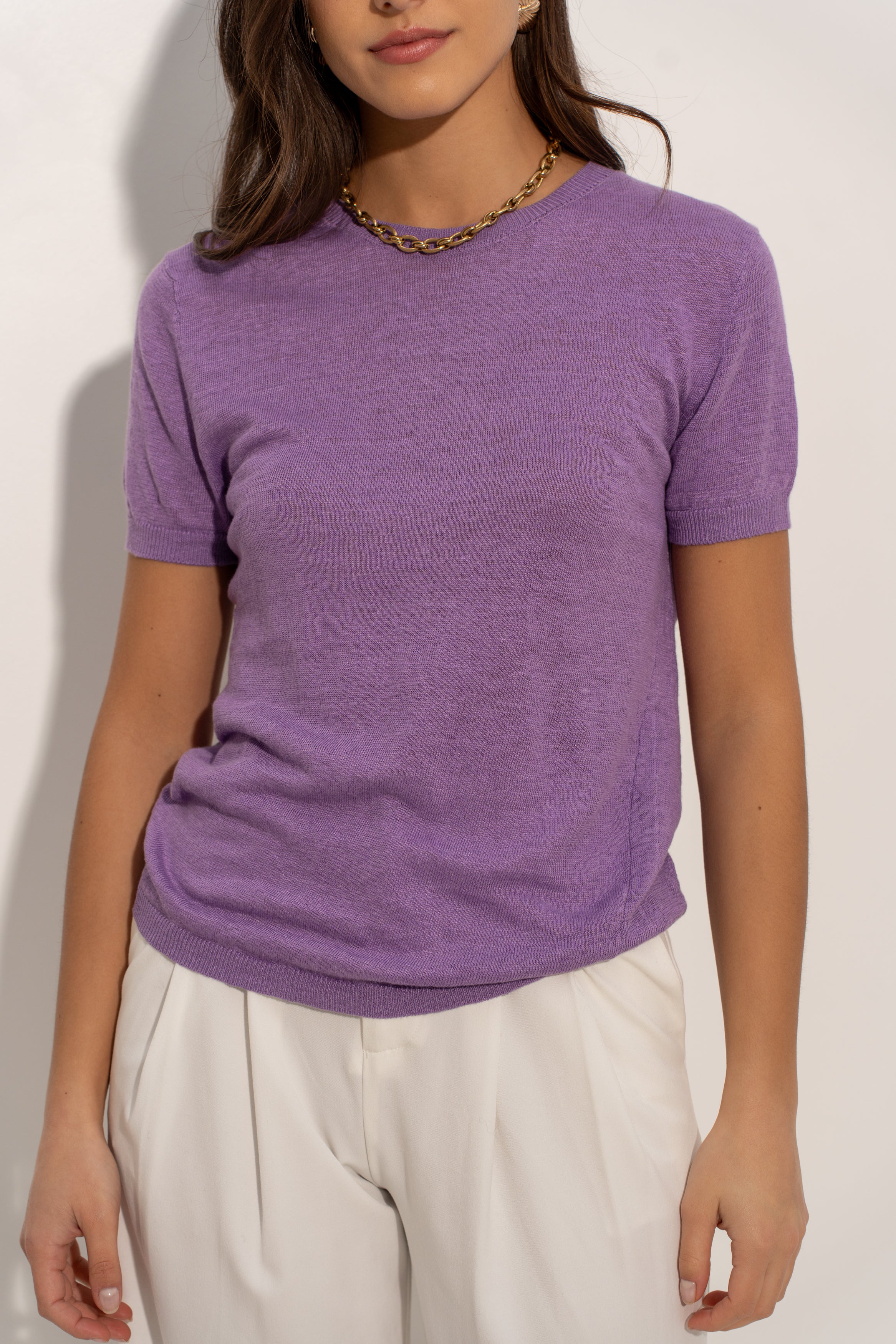 T-shirt col rond en lin tricoté