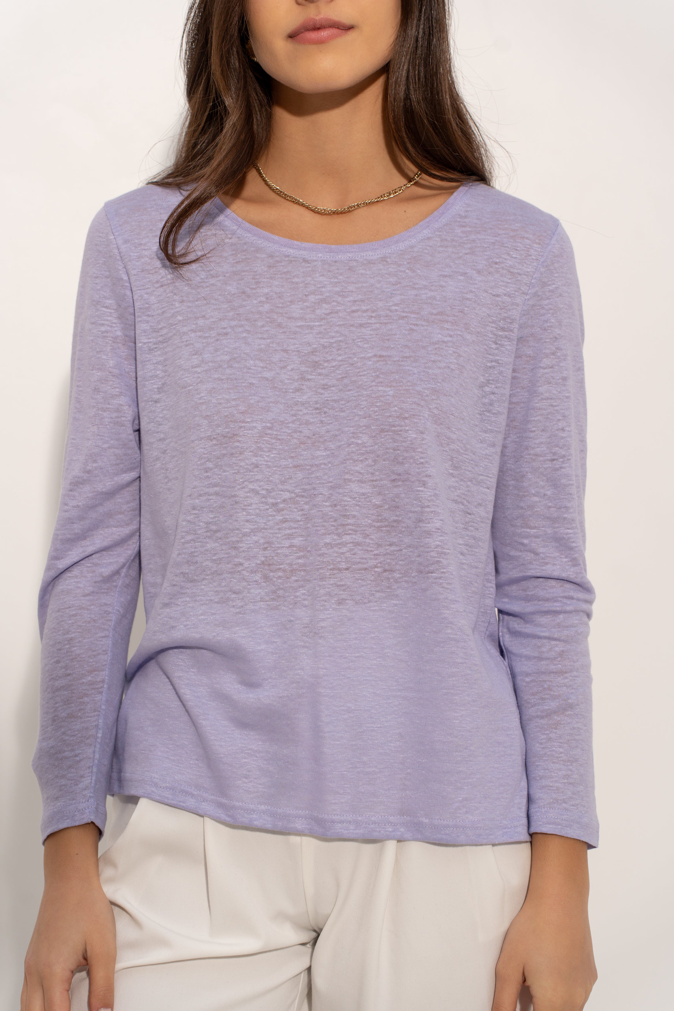 T-shirt col rond en lin manches longues