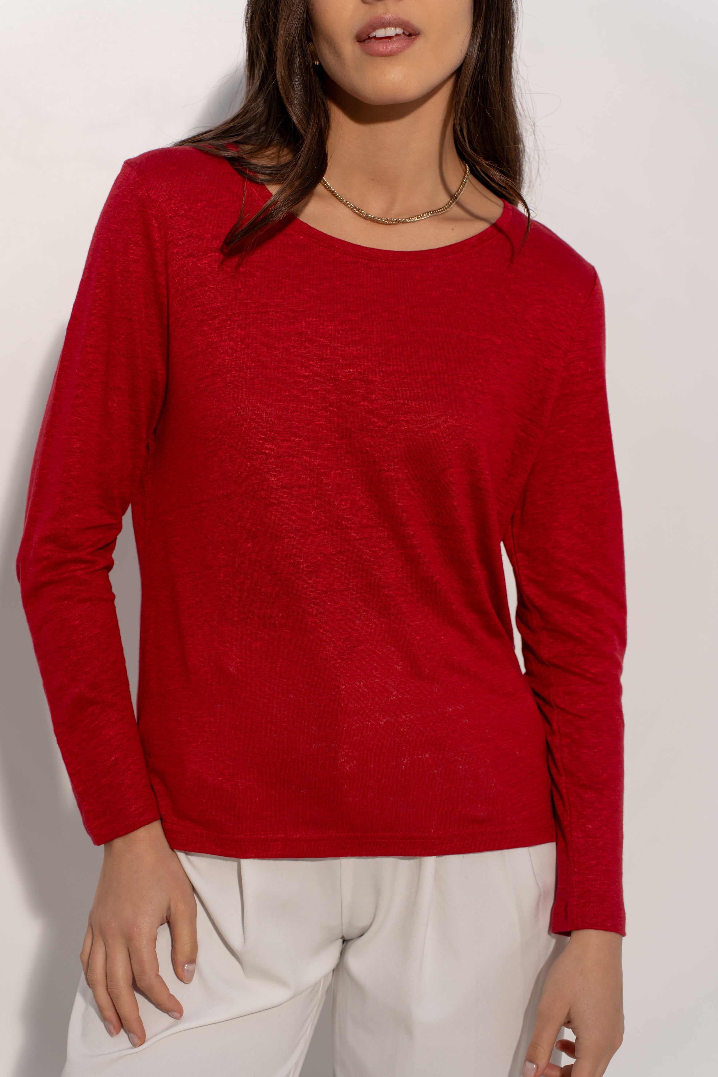 T-shirt col rond en lin manches longues