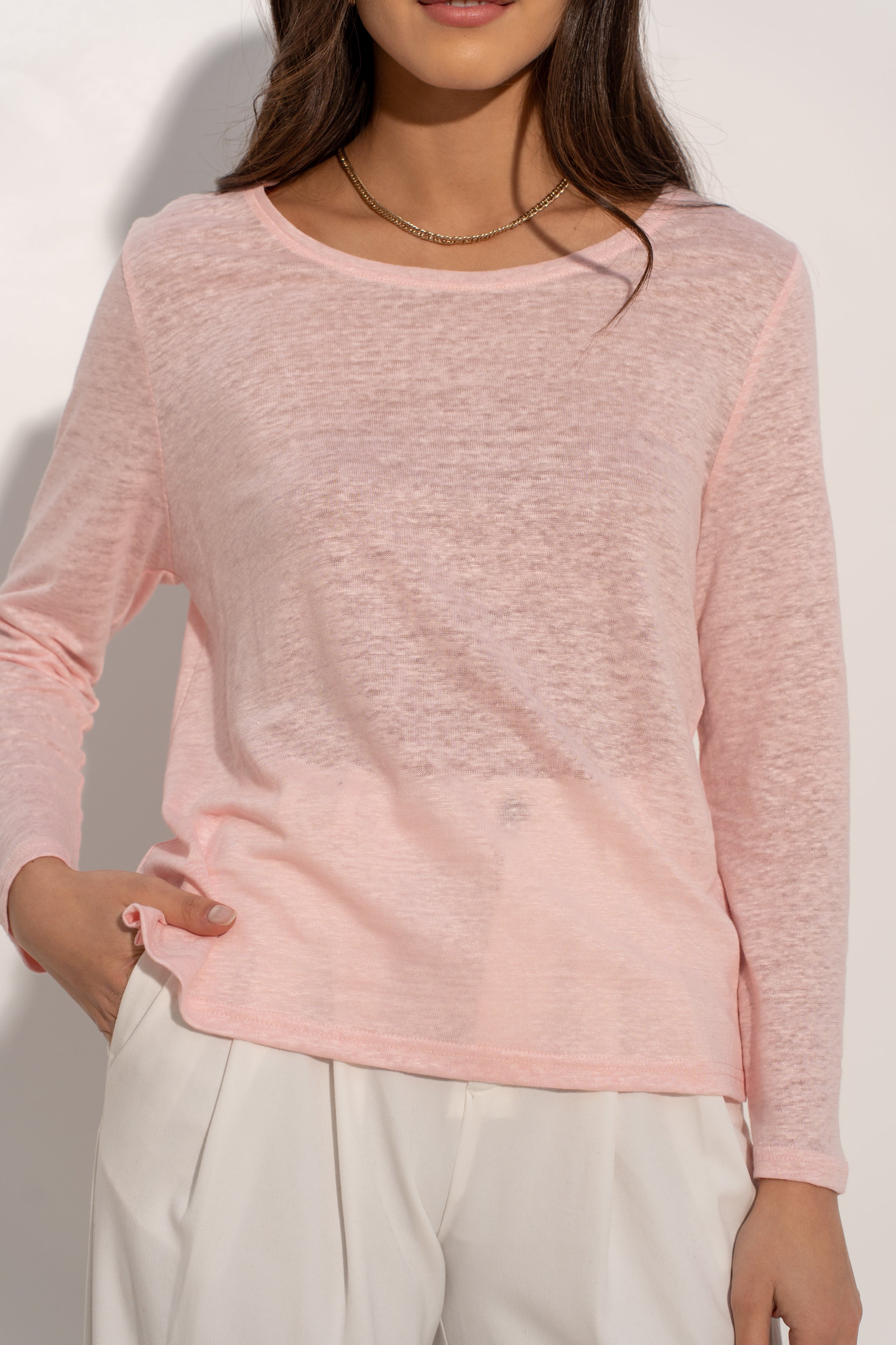 T-shirt col rond en lin manches longues