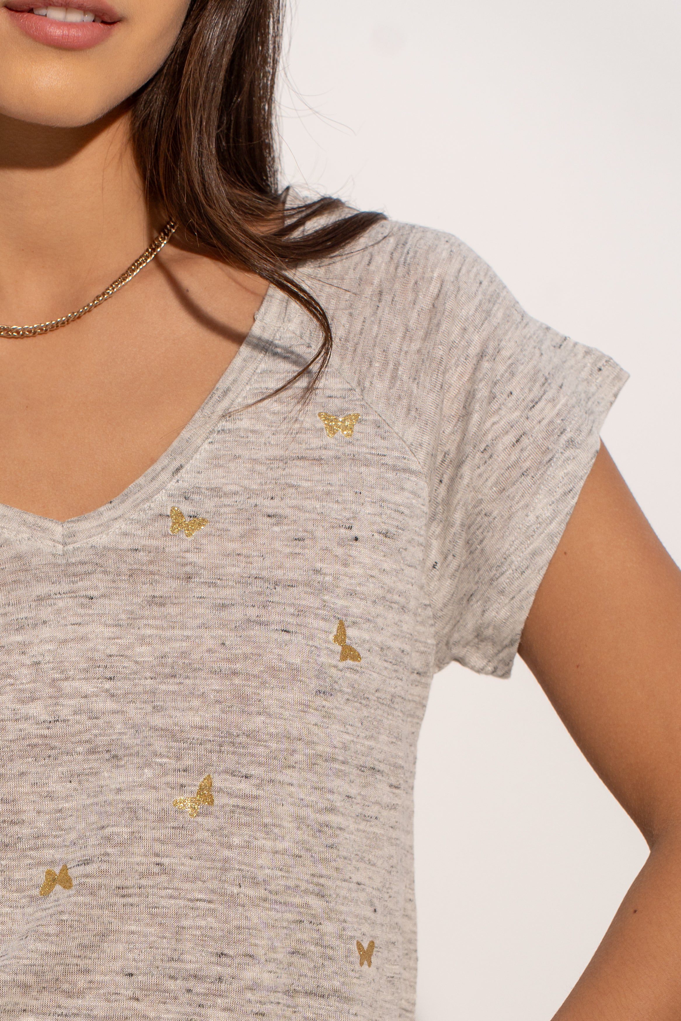 T-shirt V lin impression papillons