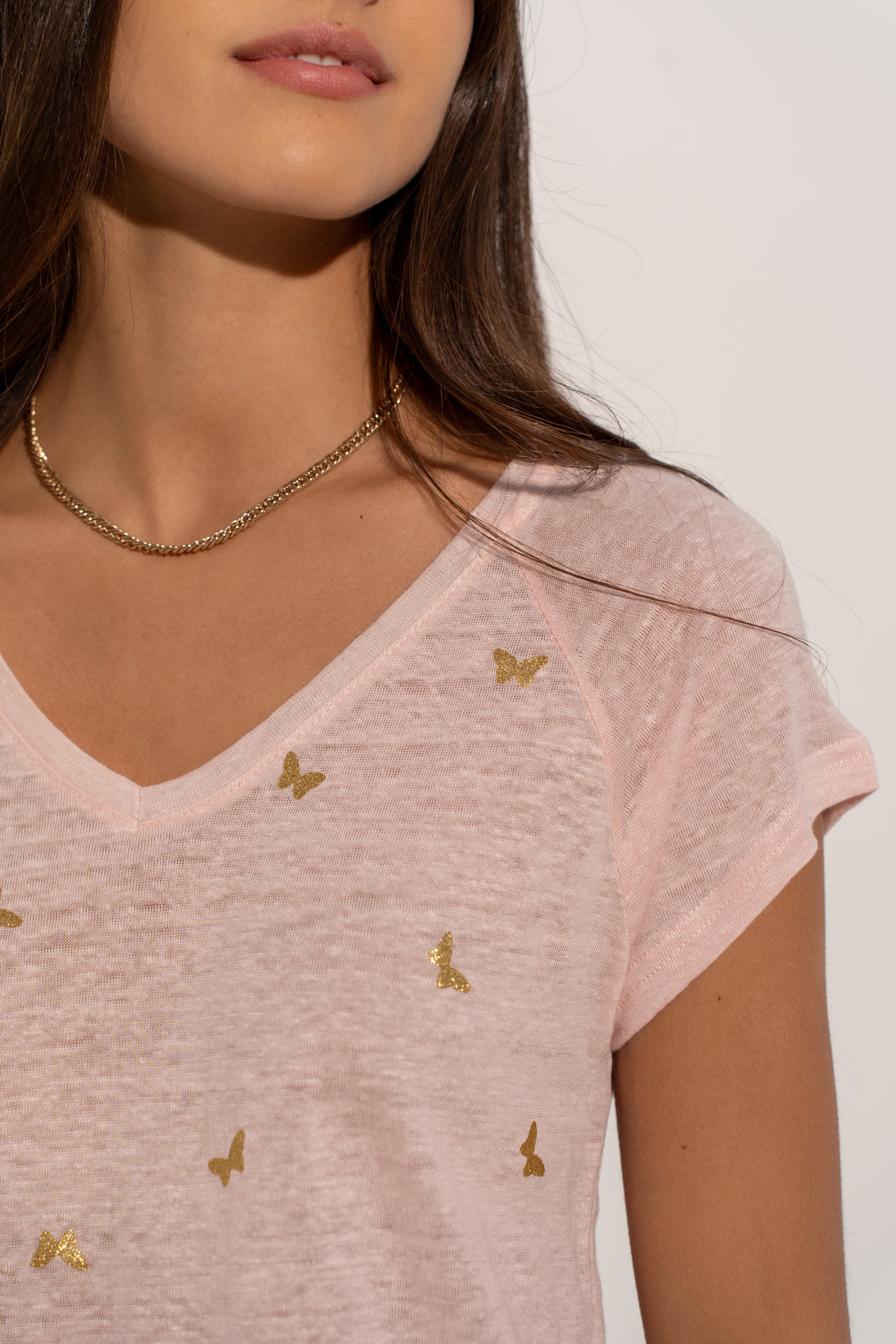 T-shirt V lin impression papillons
