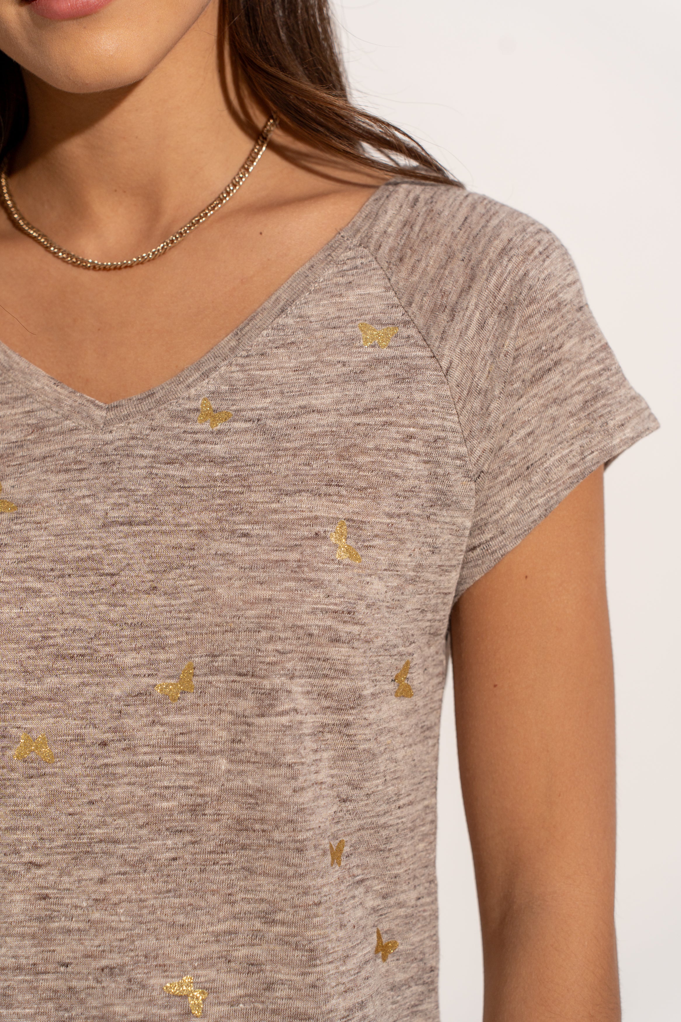 T-shirt V lin impression papillons