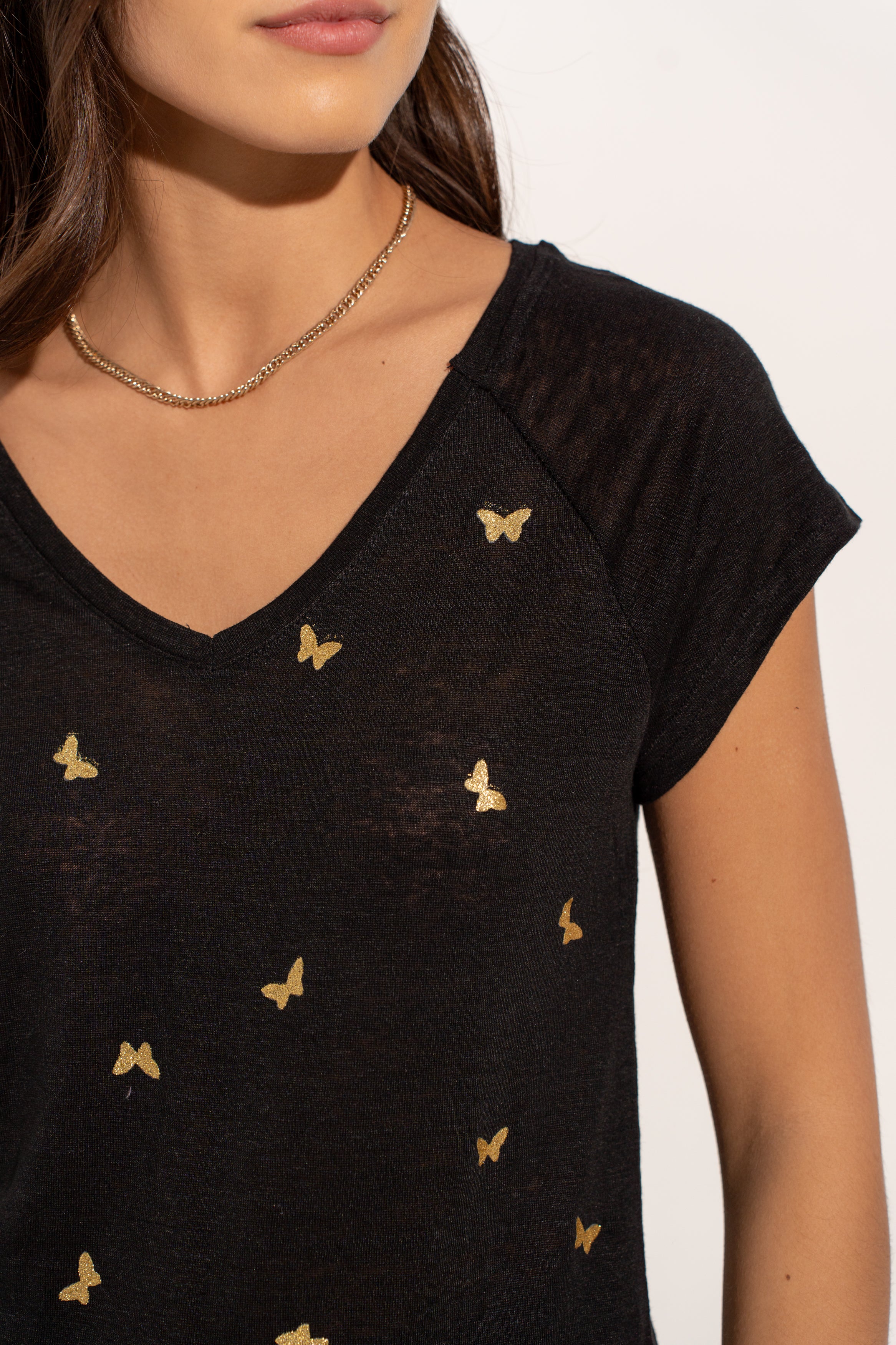 T-shirt V lin impression papillons