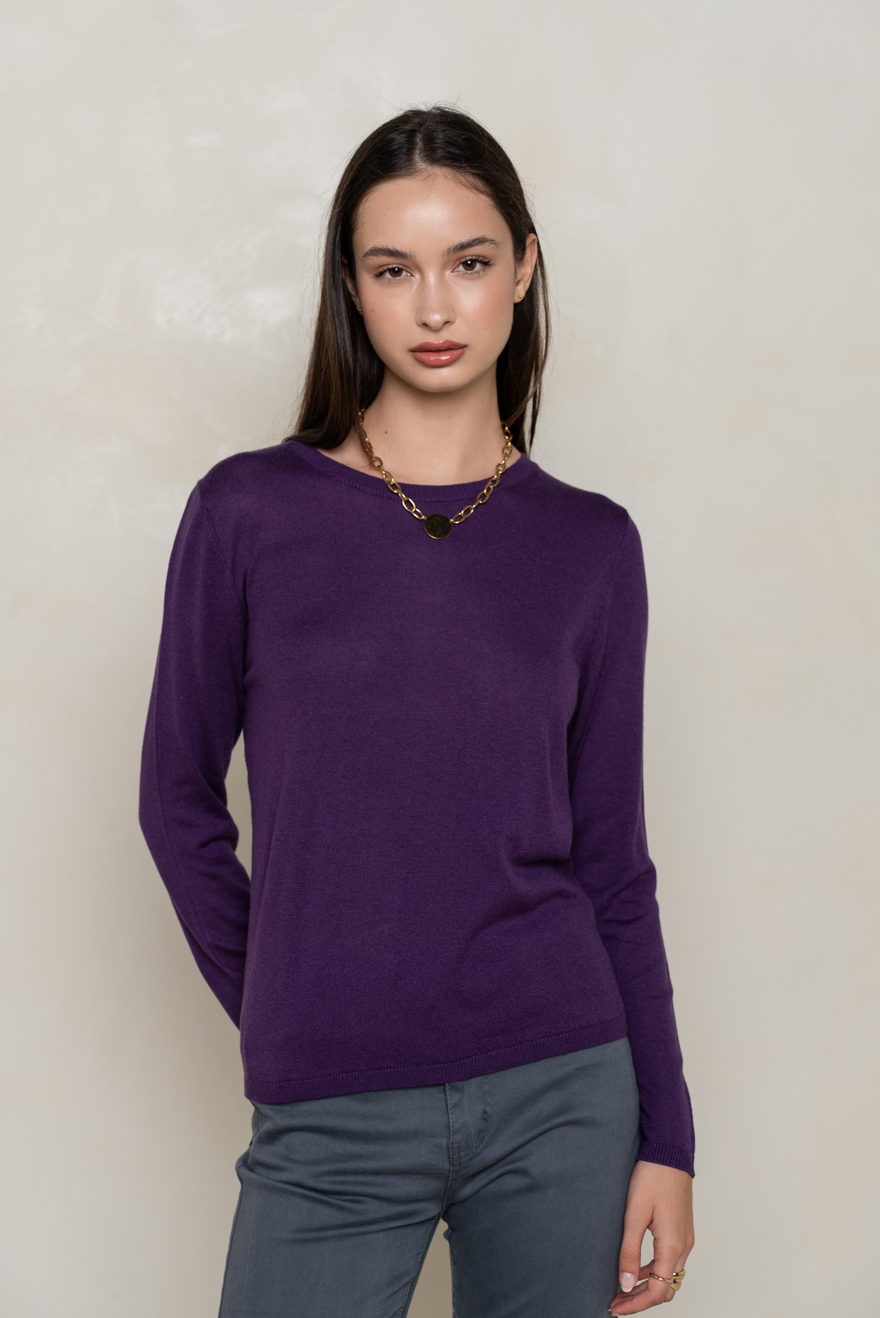Pull col rond en soie et cachemire