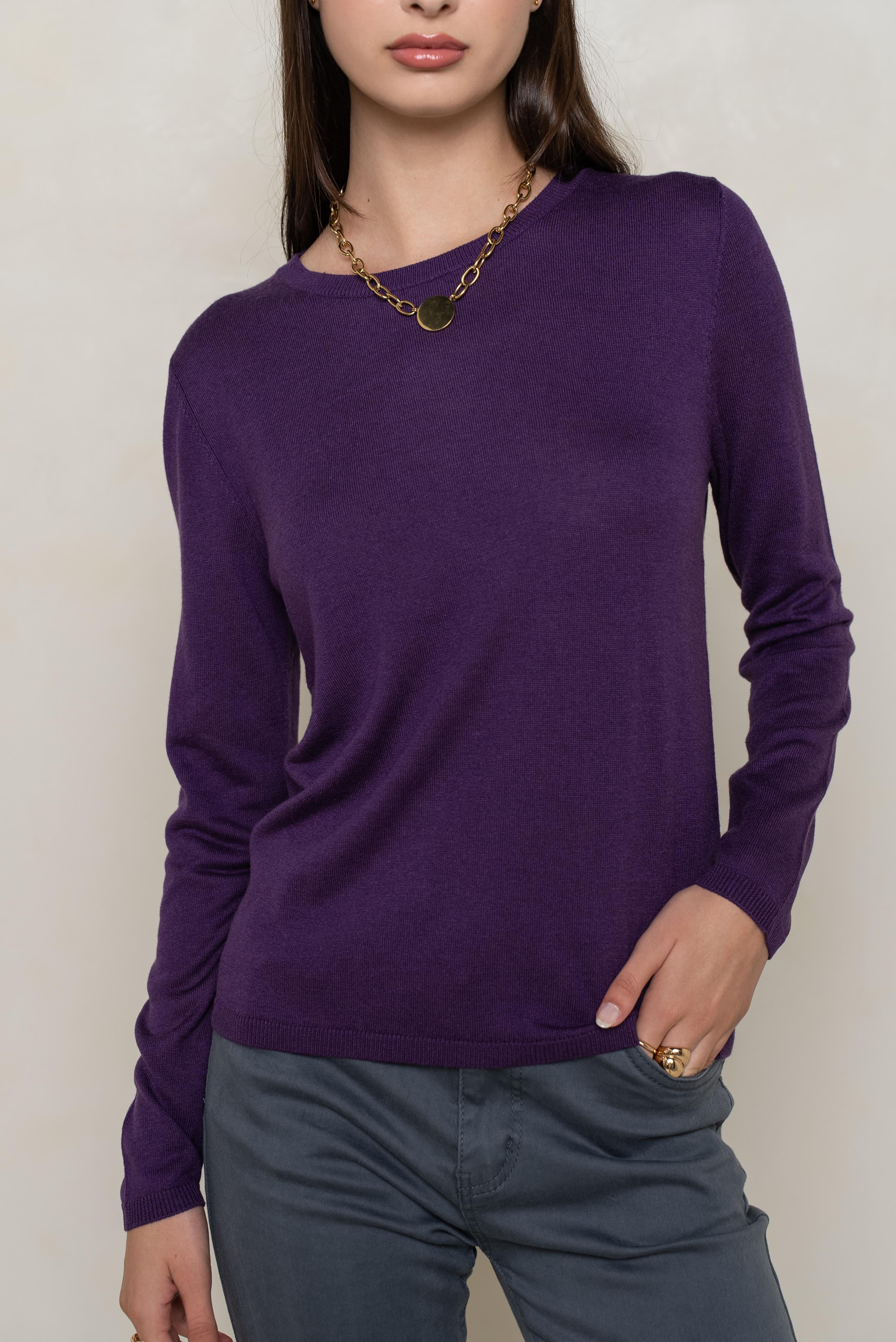 Pull col rond en soie et cachemire