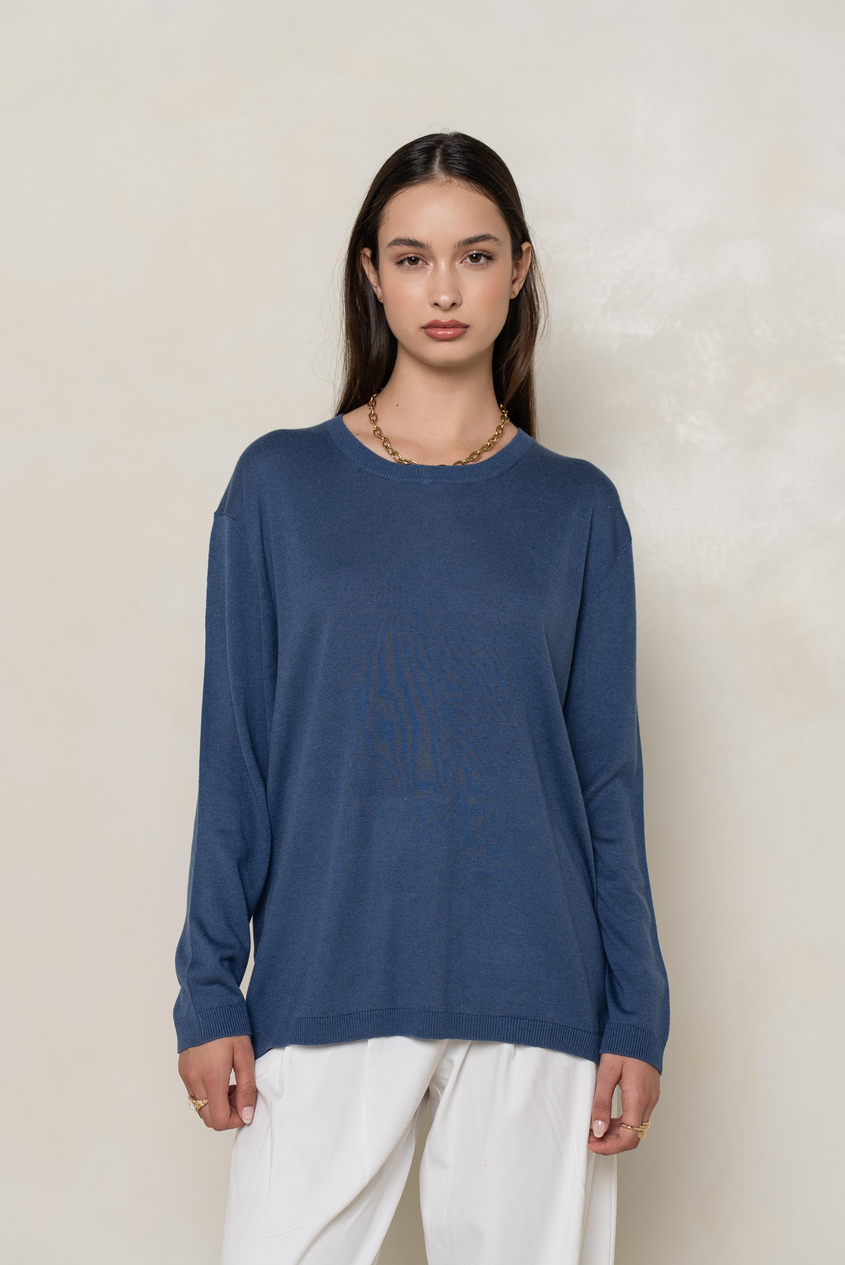 Pull col rond oversize en soie et cachemire