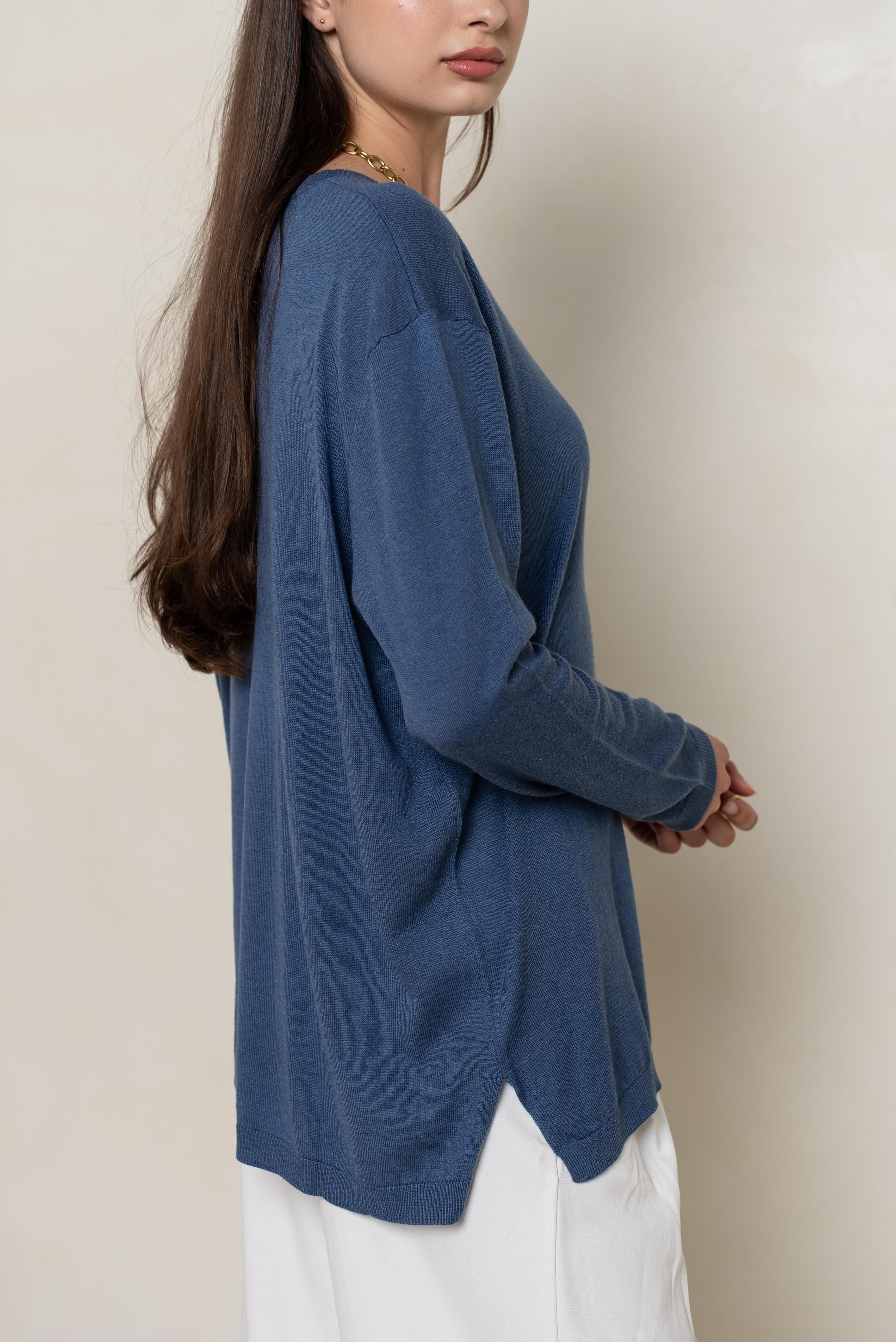 Pull col rond oversize en soie et cachemire