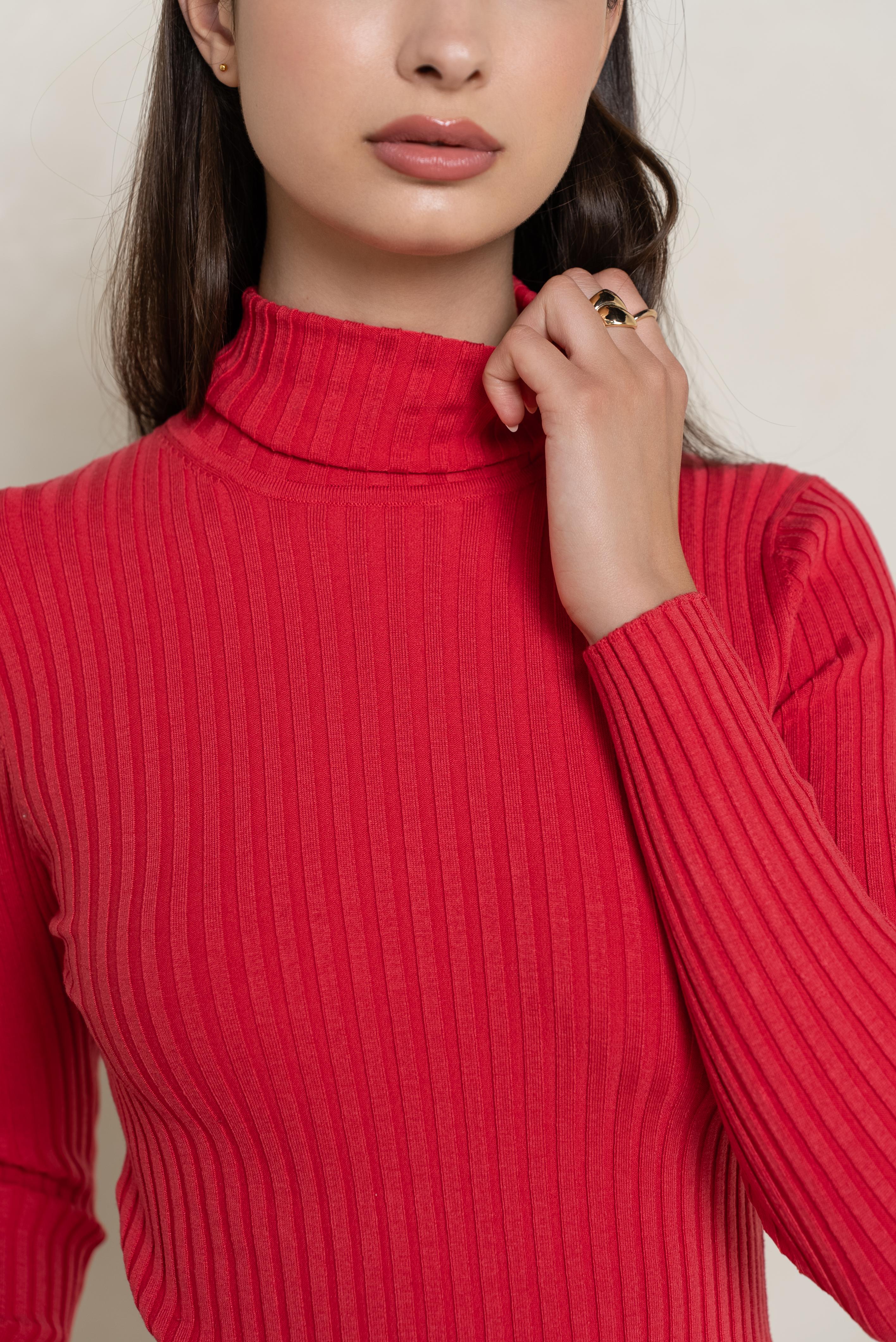 Pull col roulé côtelé en soie stretch