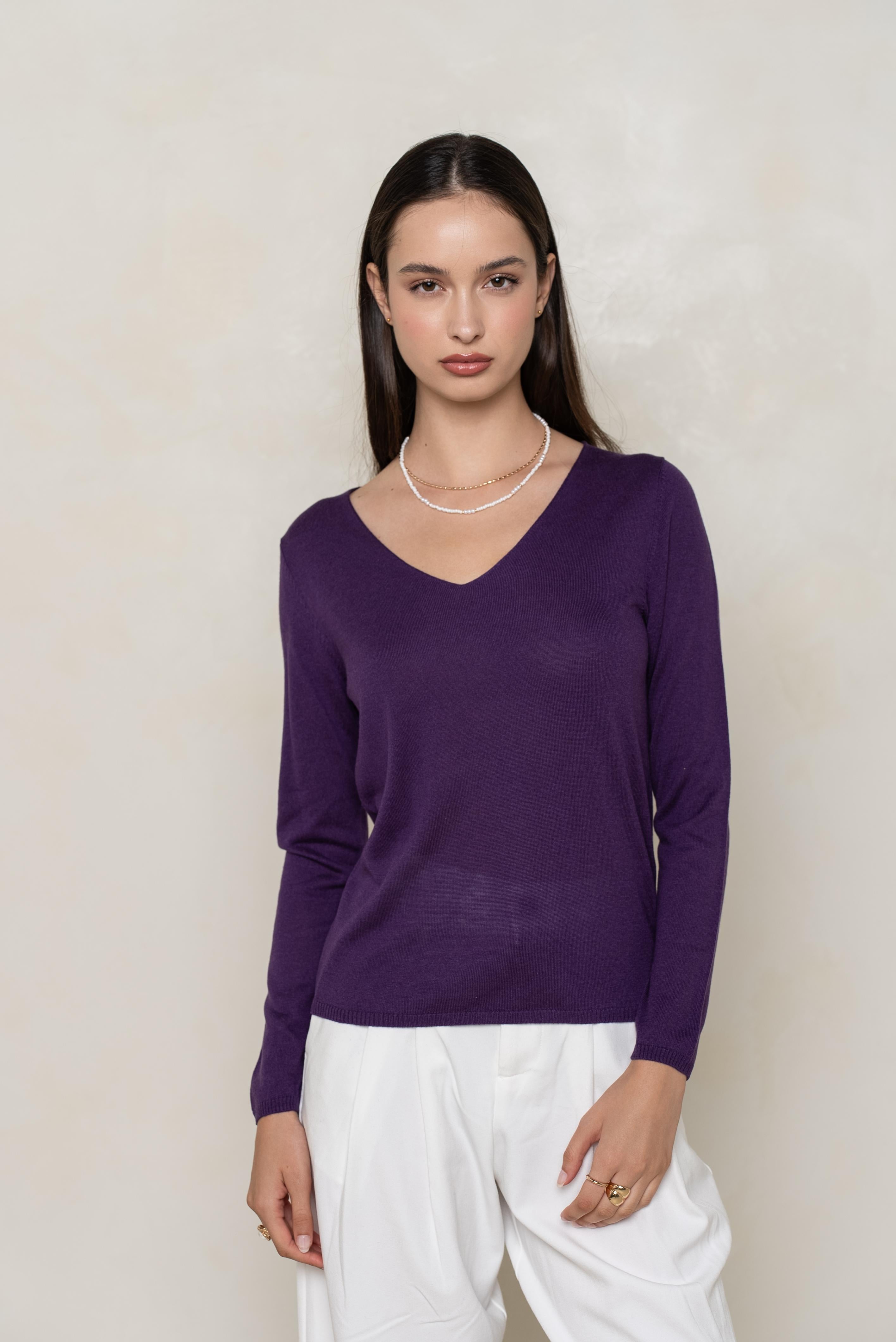 Pull col V en soie cachemire