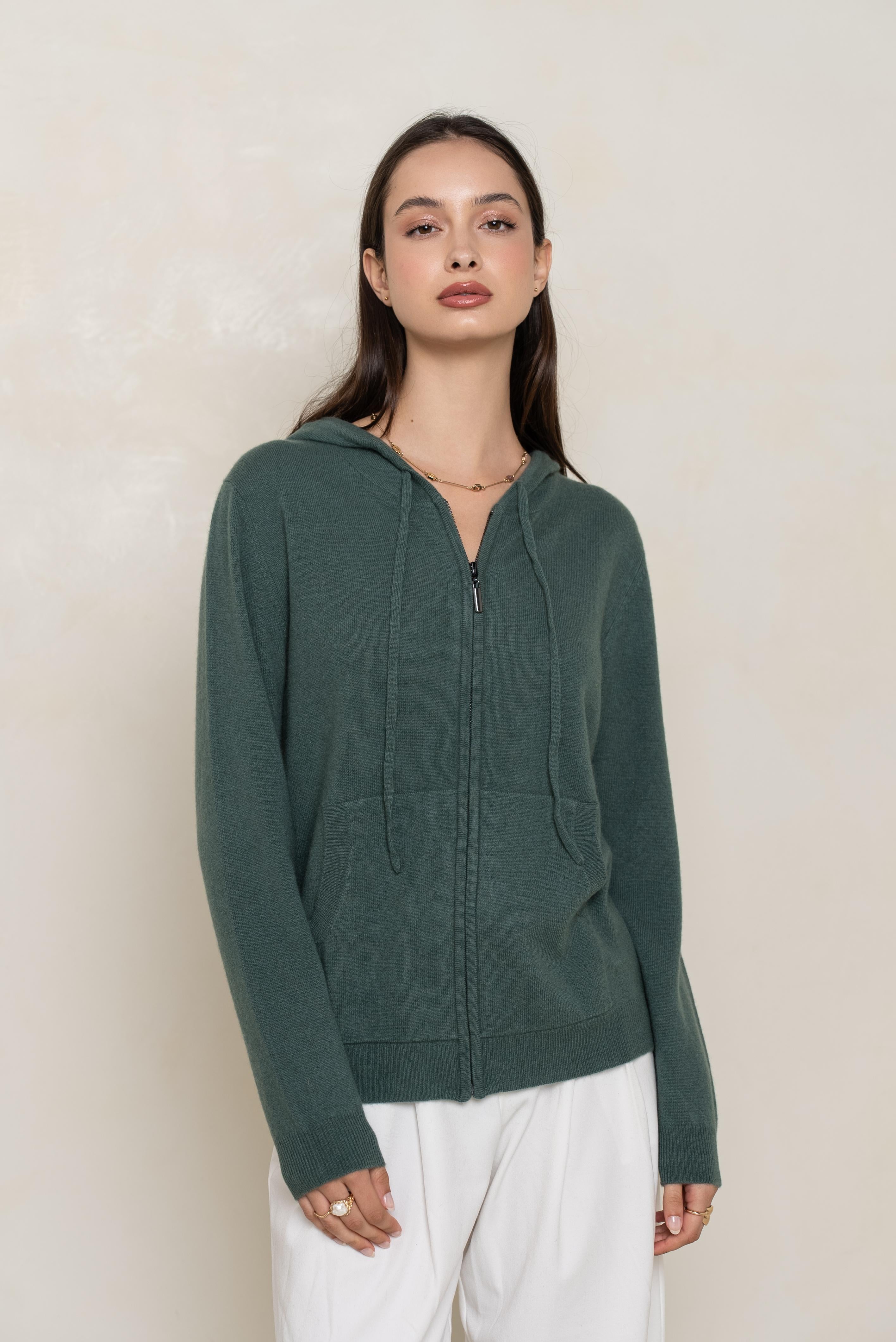 Gilet zippé à capuche en cachemire