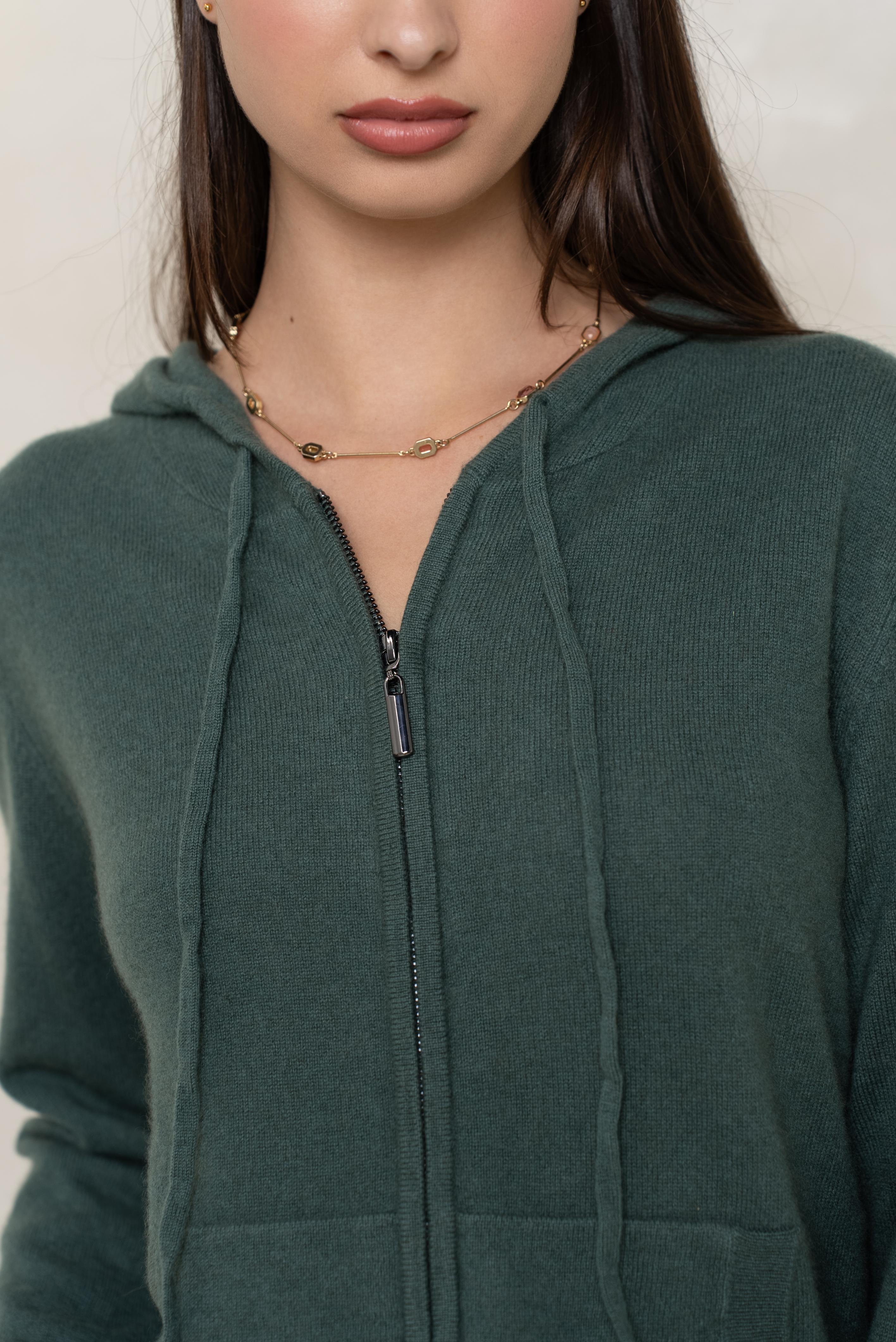 Gilet zippé à capuche en cachemire