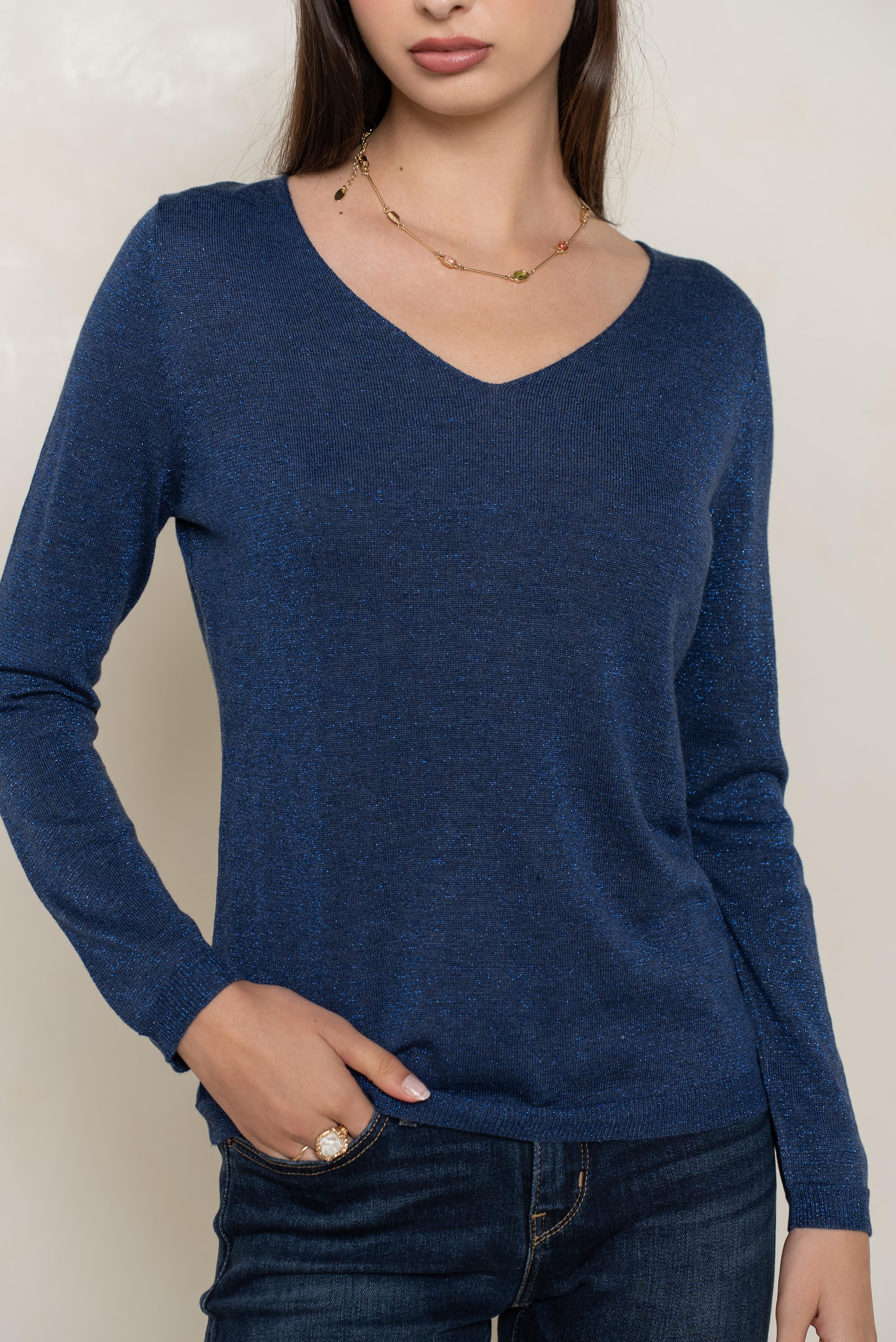Pull col v lurex manches longues