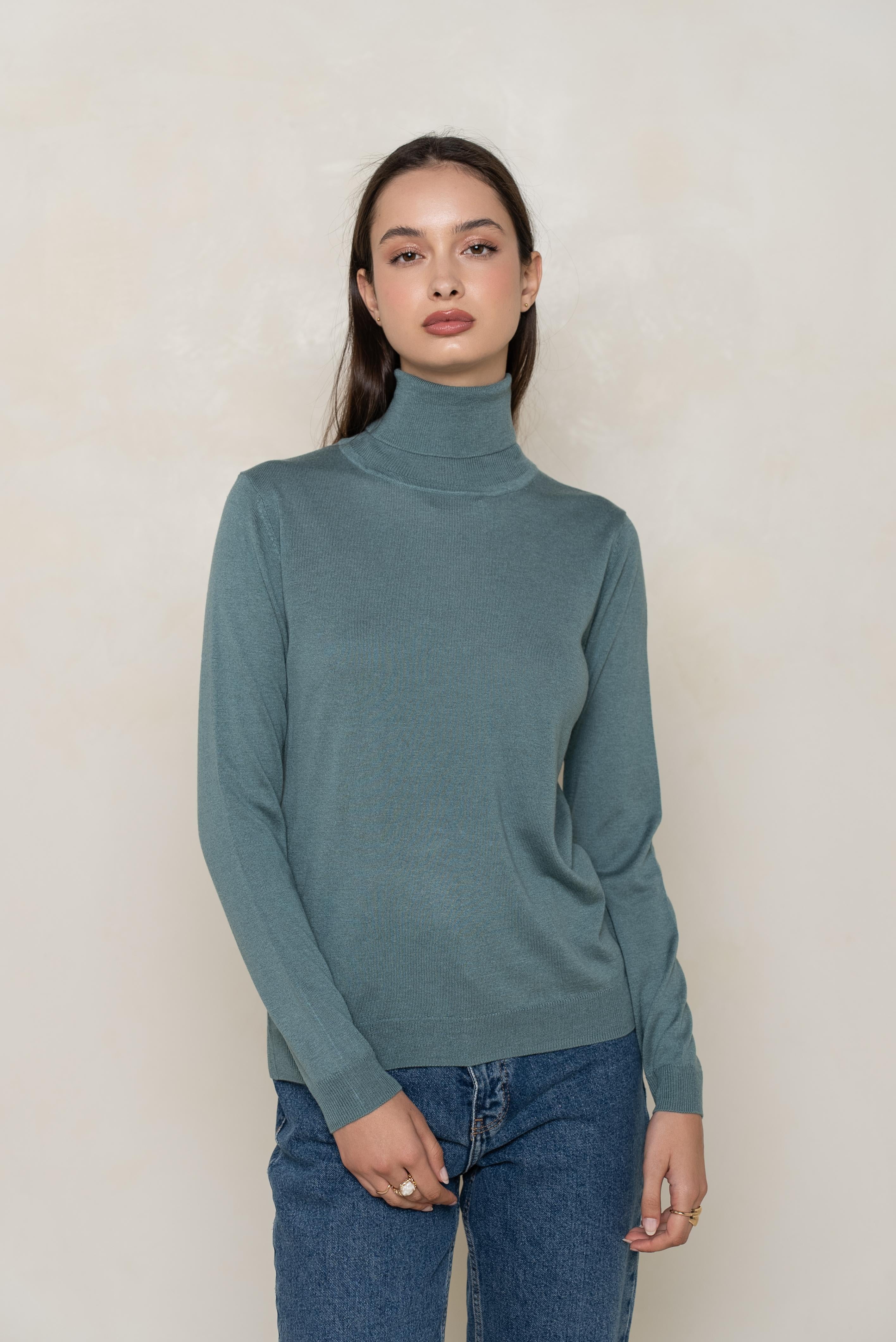 Pull col roulé en soie et cachemire