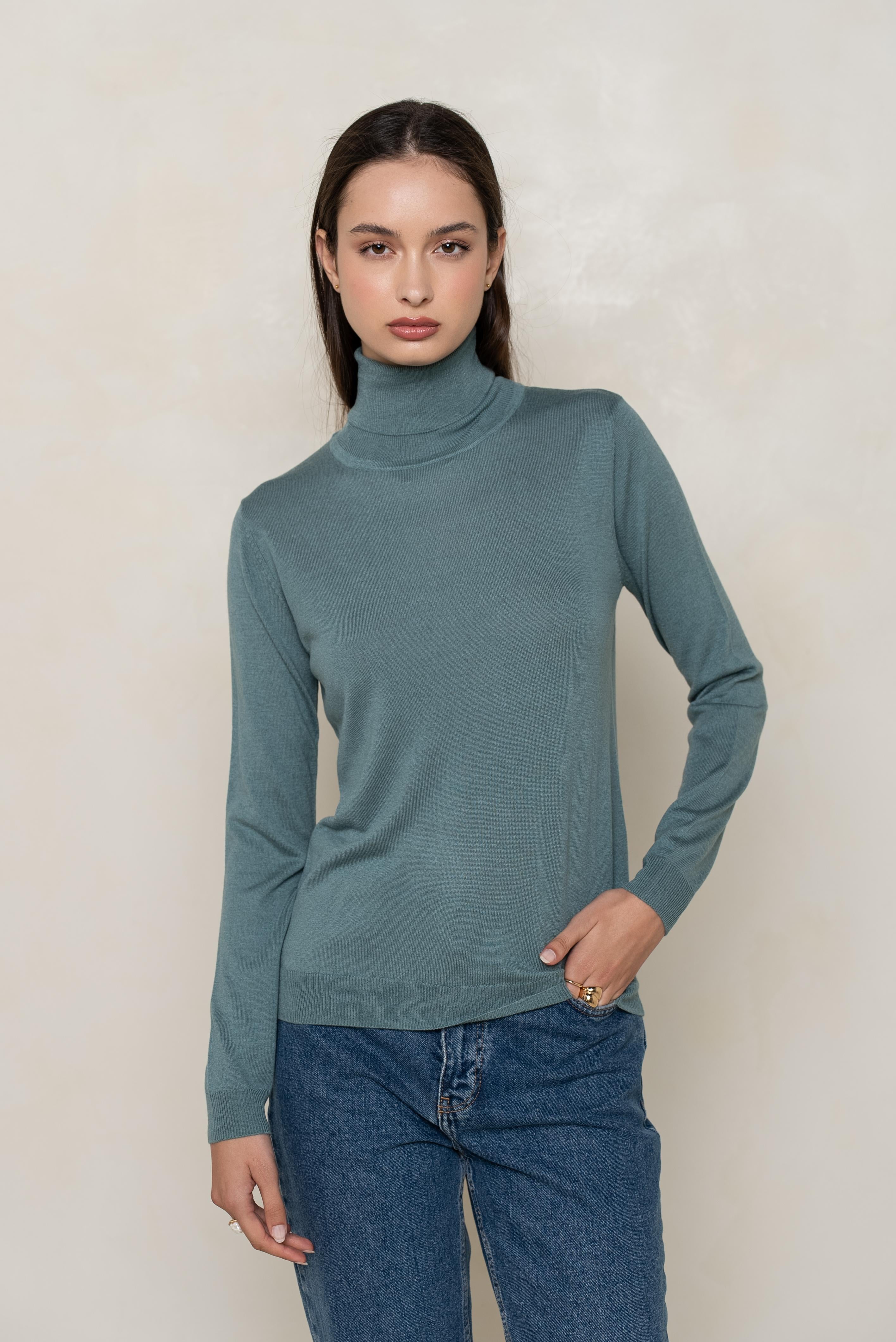 Pull col roulé en soie et cachemire