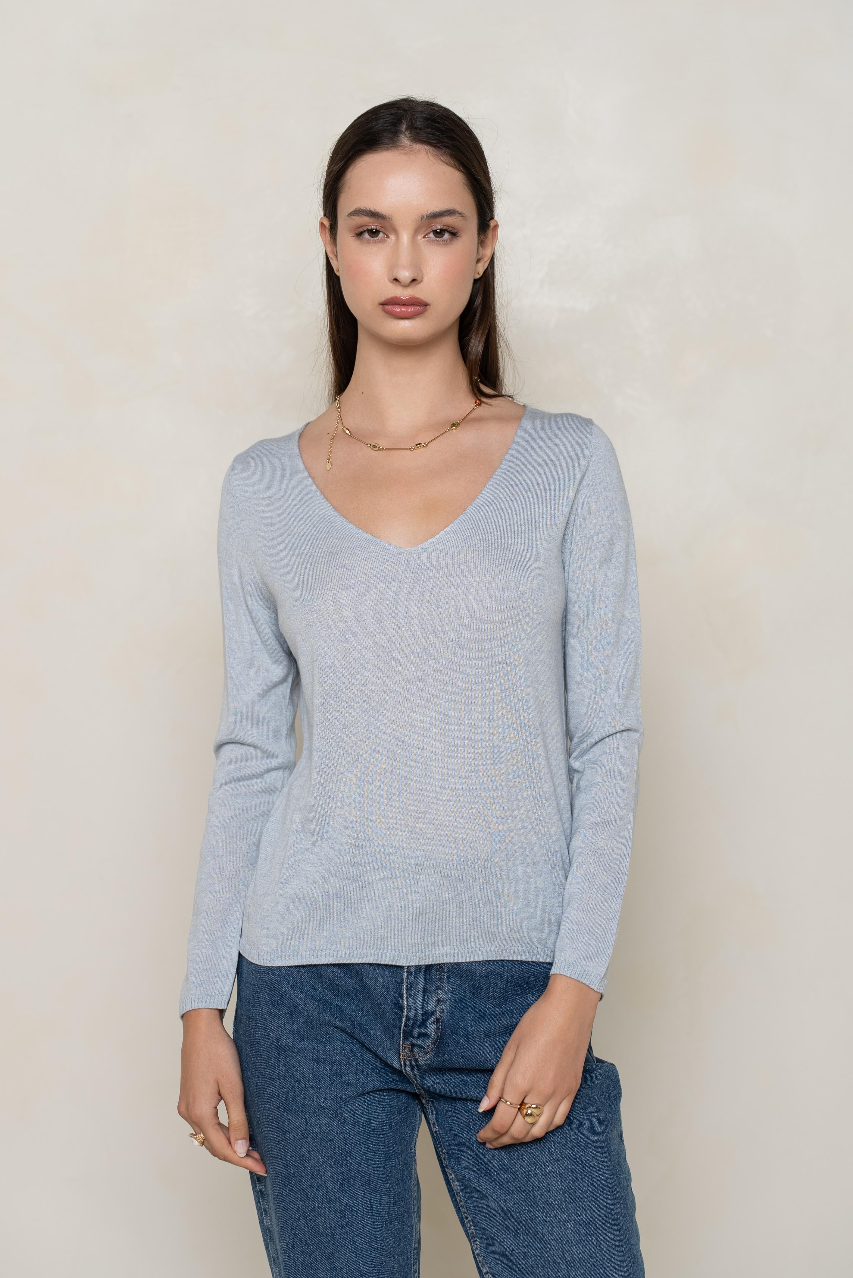 Pull col V en soie cachemire