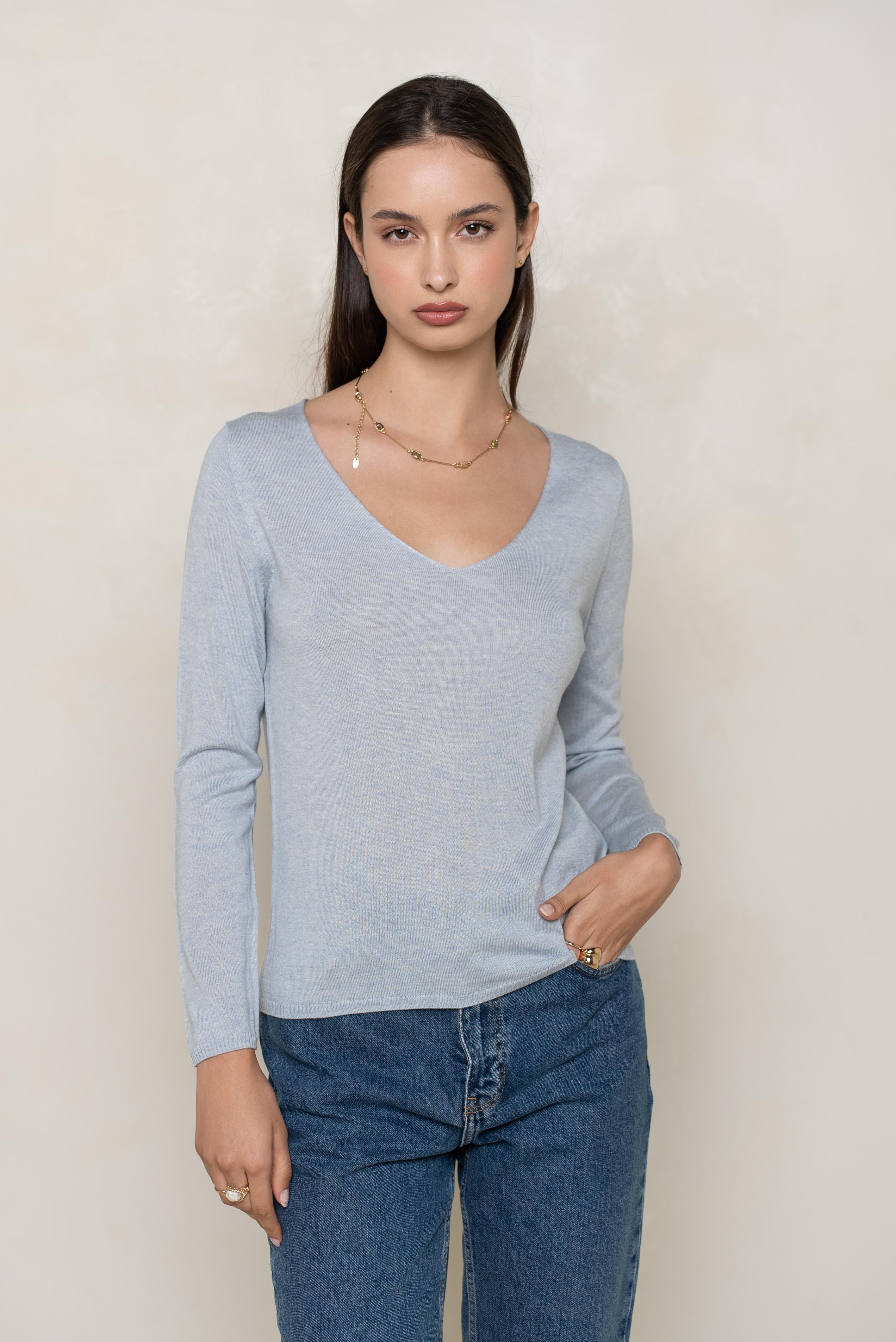 Pull col V en soie cachemire