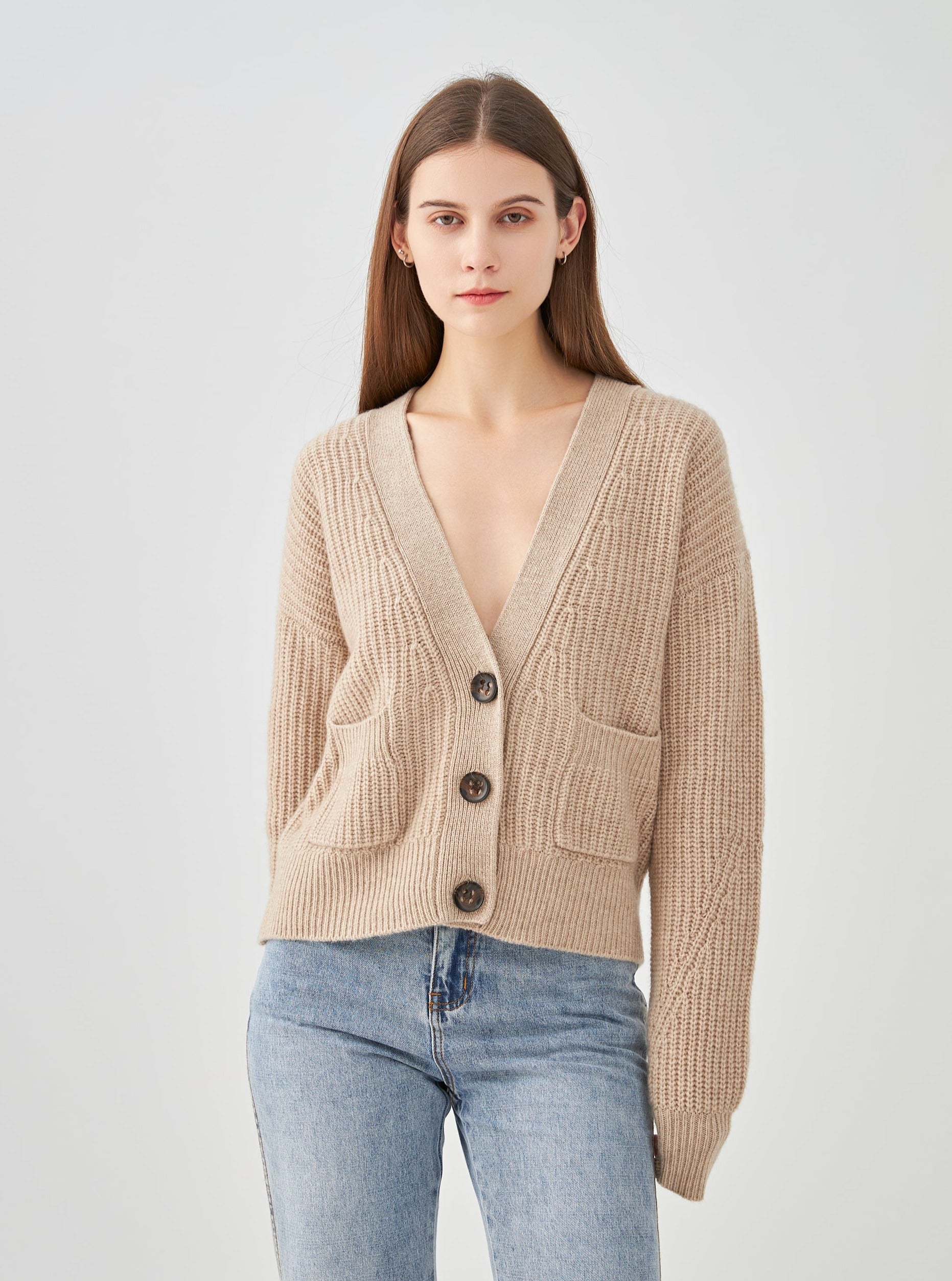 Gilet boutonné à poches en cachemire 4 fils