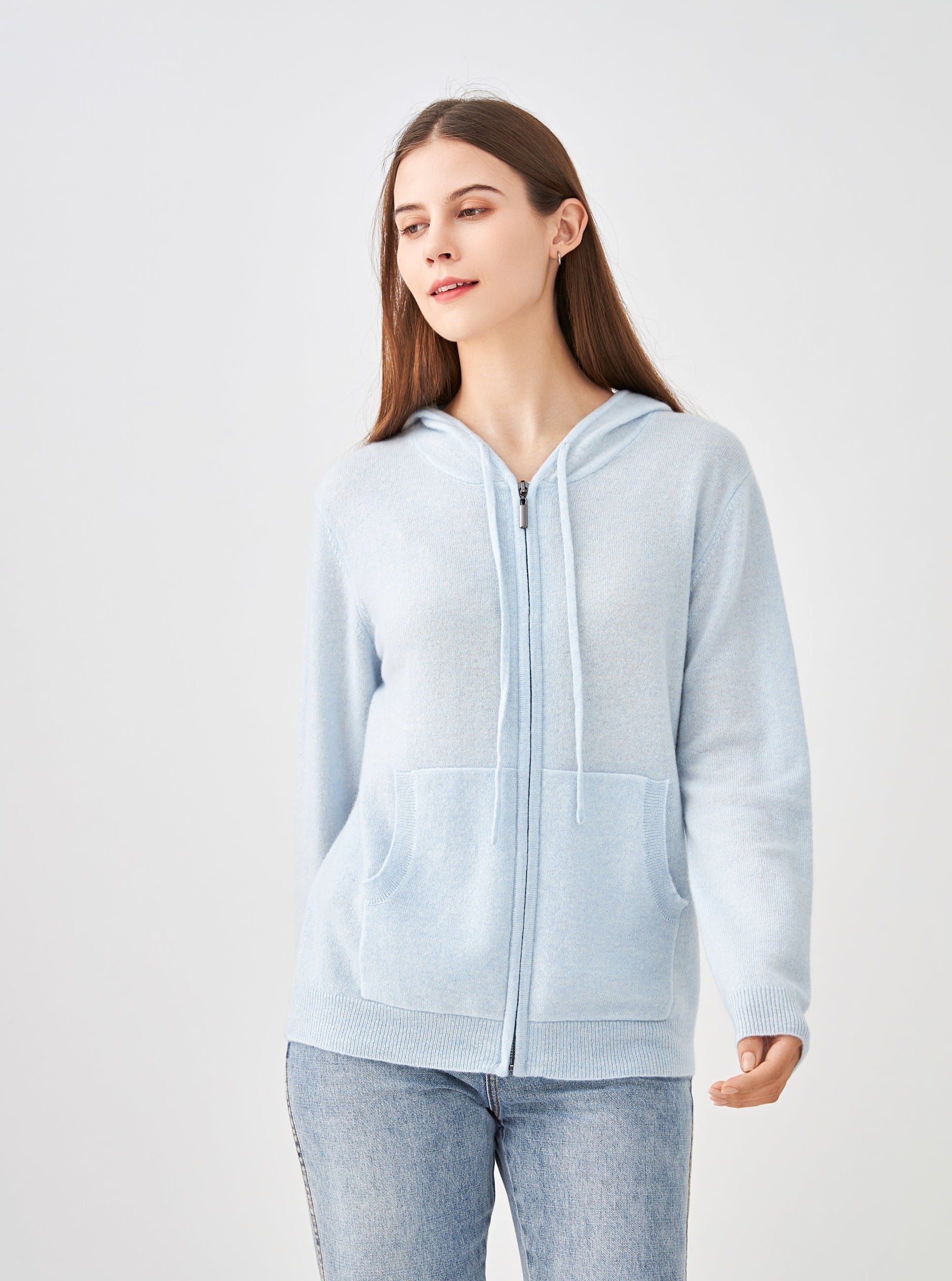 Gilet zippé à capuche en cachemire
