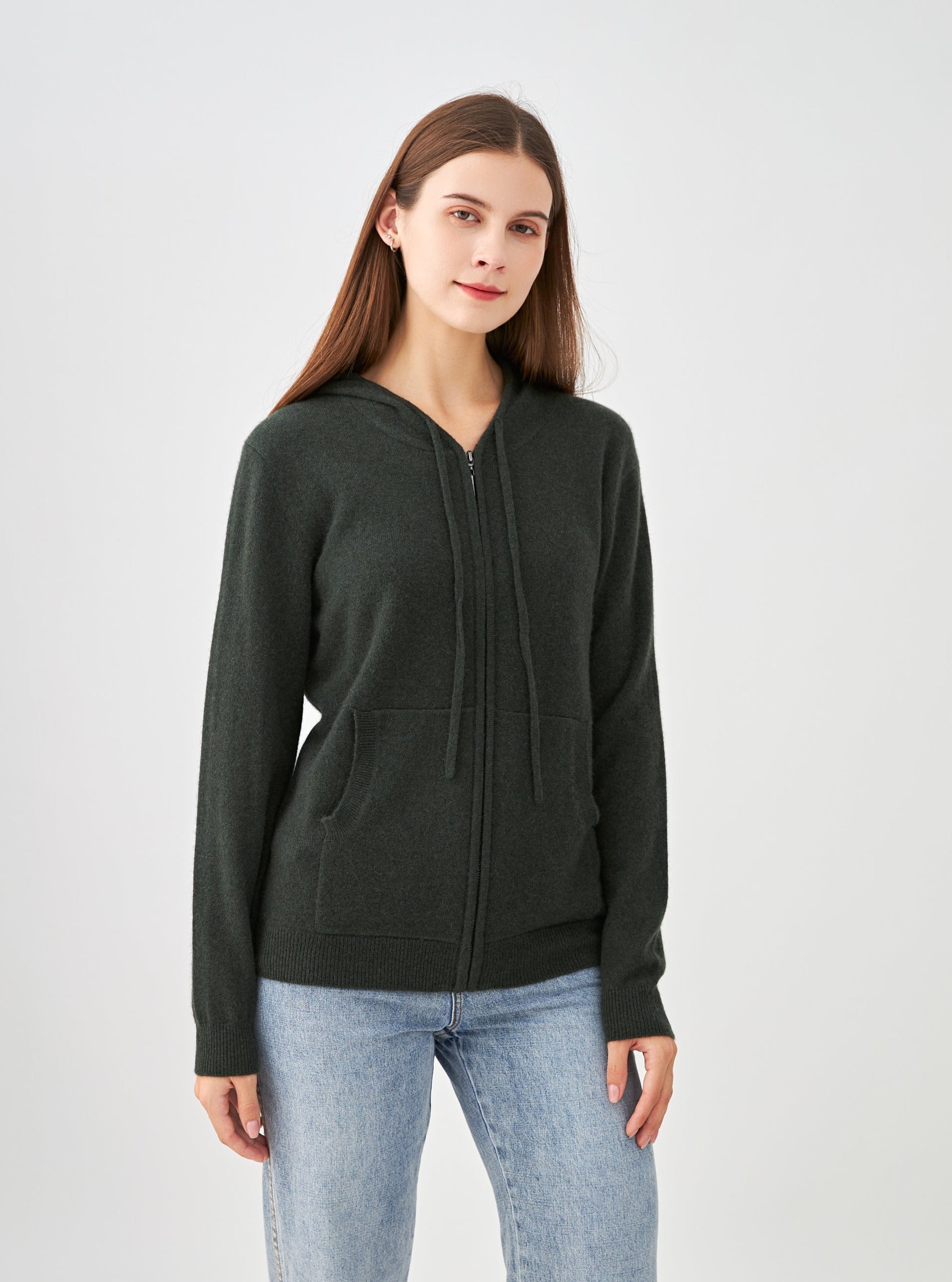 Gilet zippé à capuche en cachemire