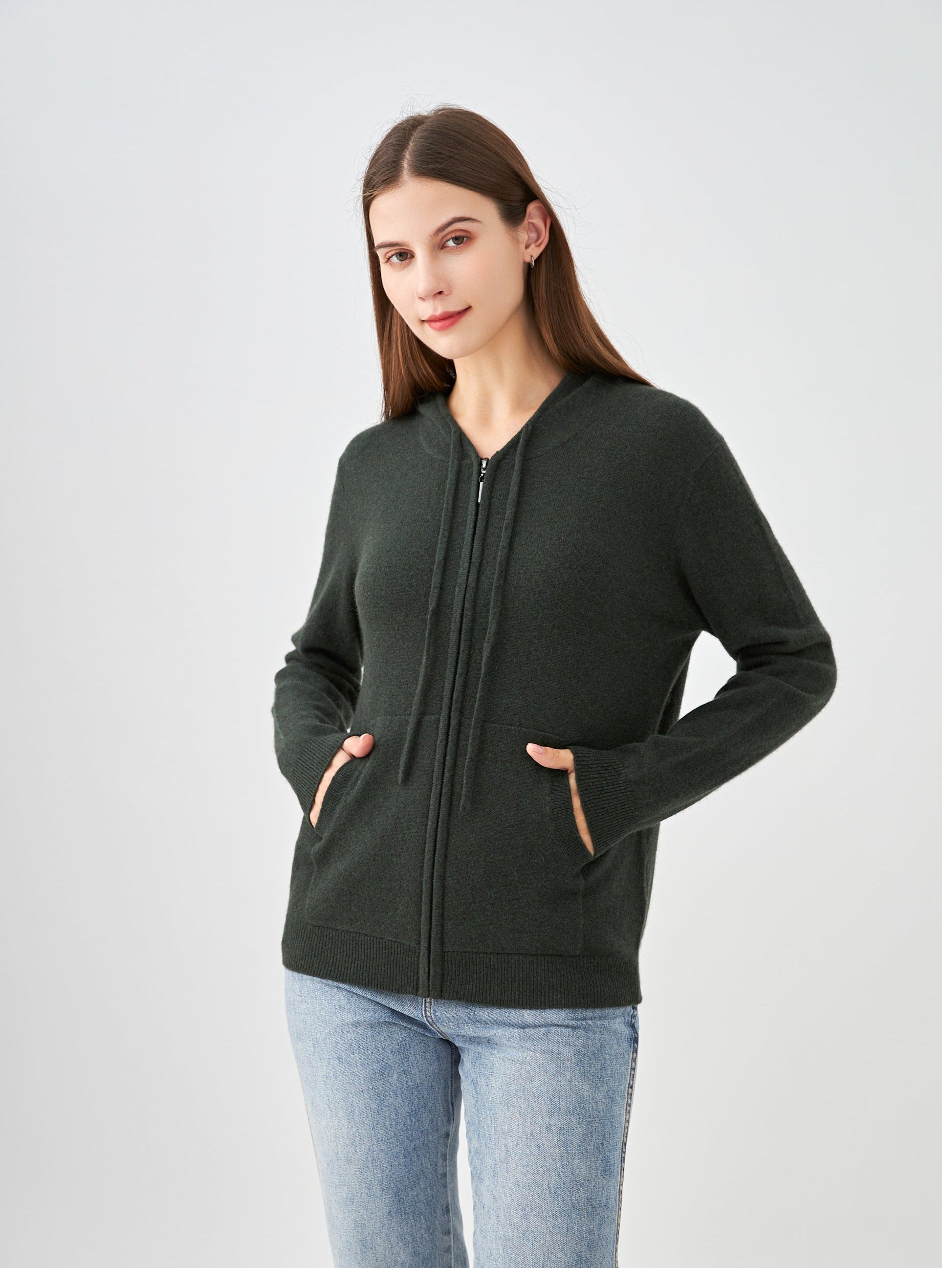 Gilet zippé à capuche en cachemire