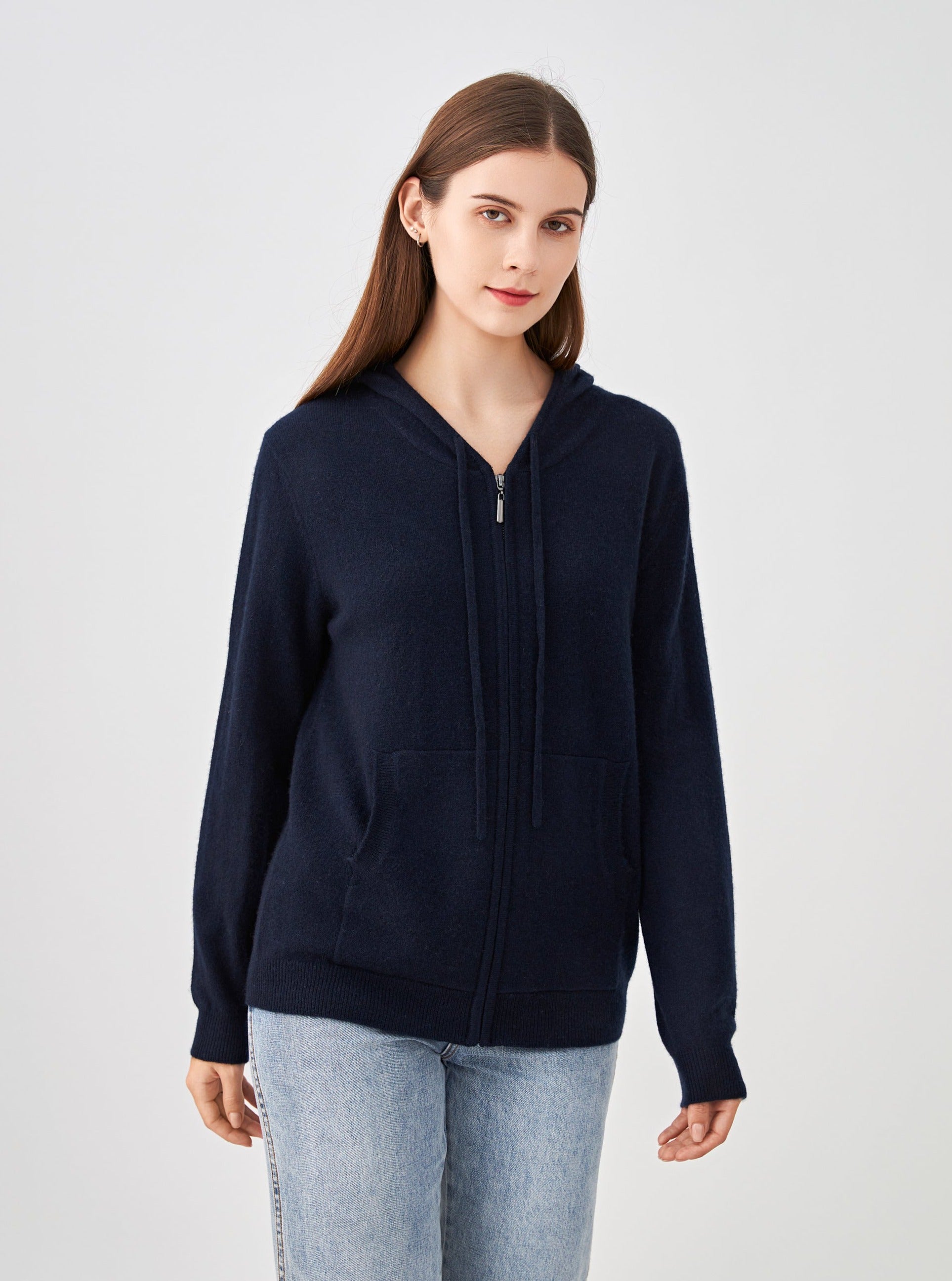 Gilet zippé à capuche en cachemire