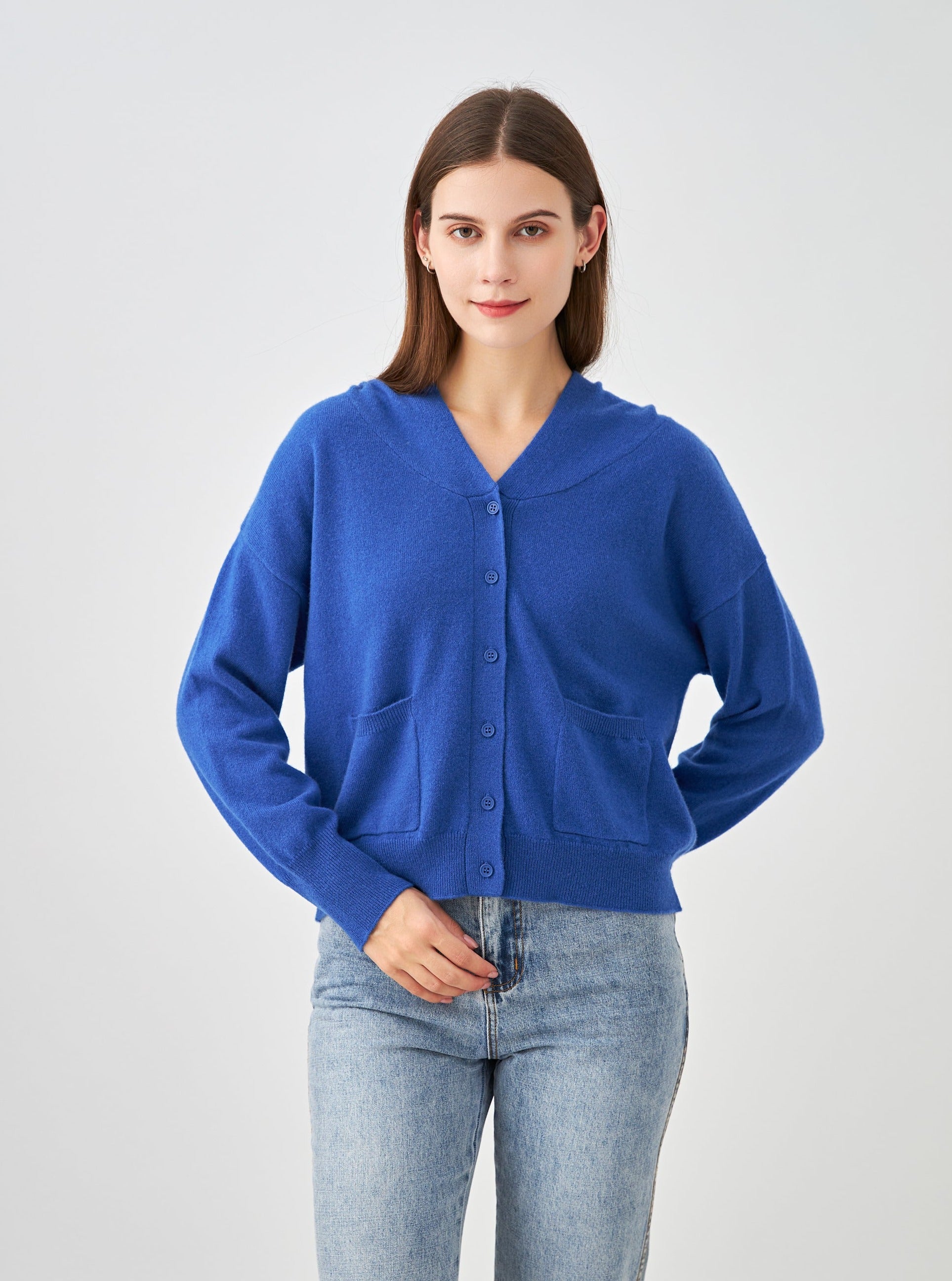 Gilet capuche avec poches en cachemire