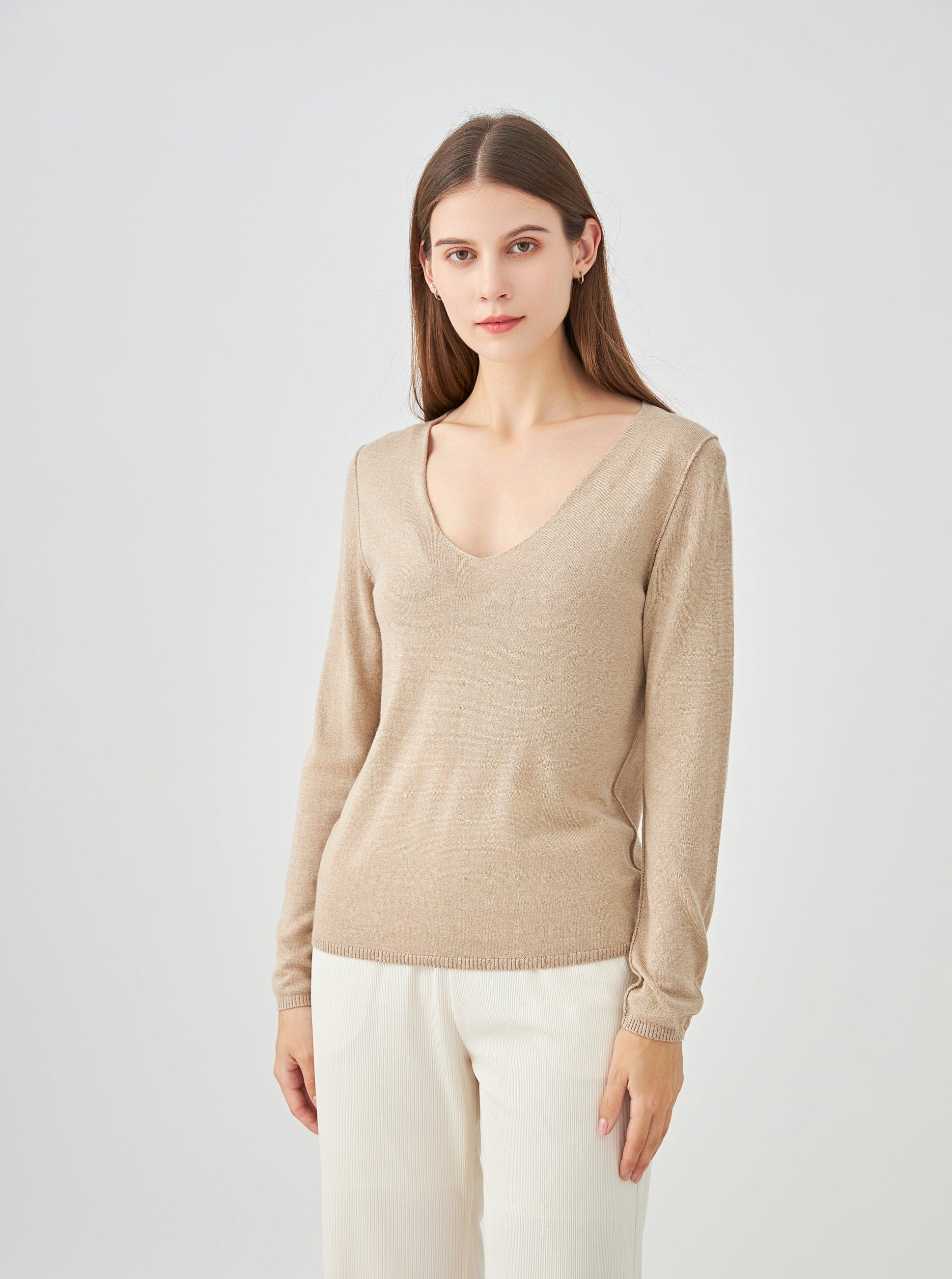 Pull col V en soie cachemire